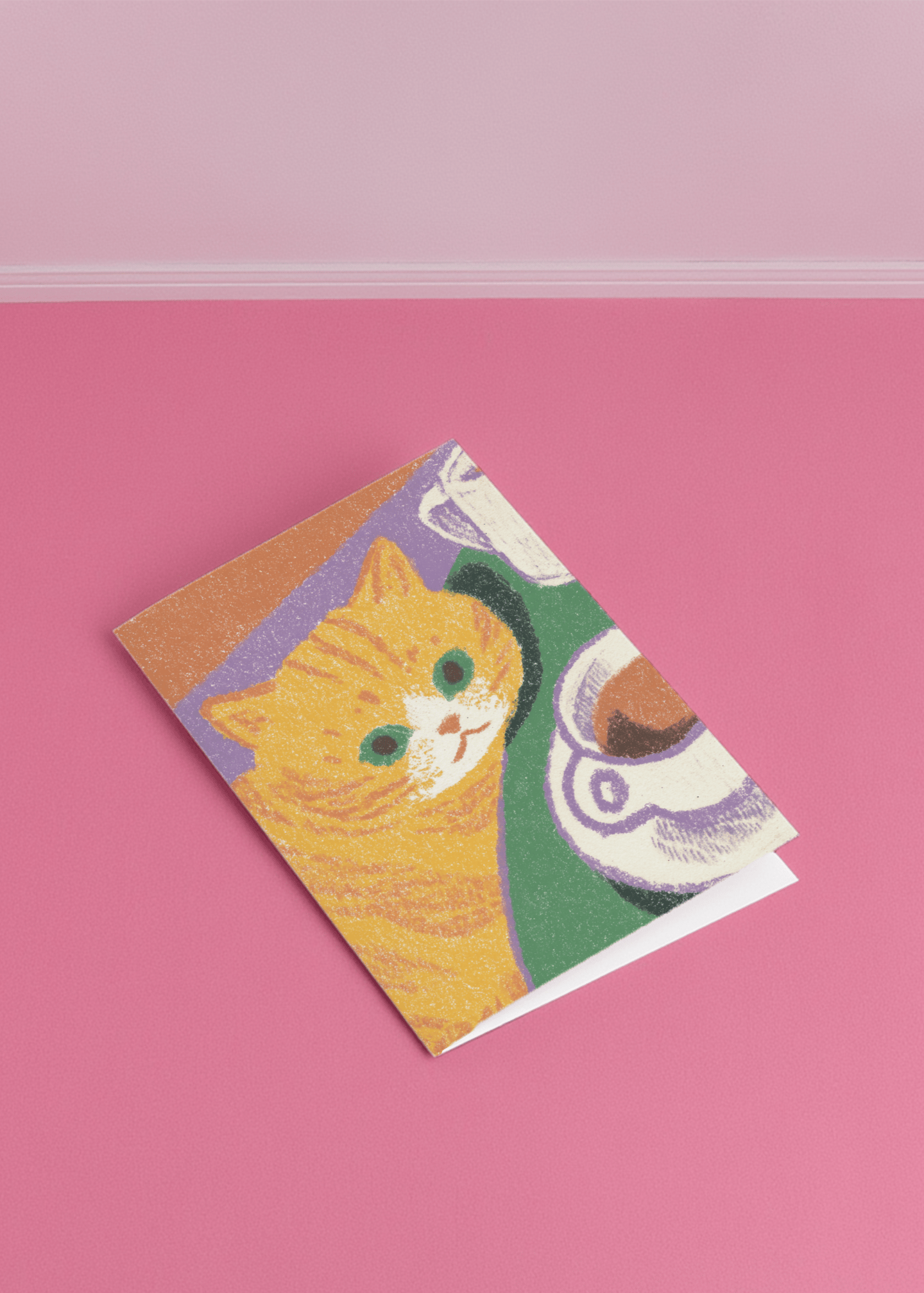 orange cat looking at coffee mockup 1