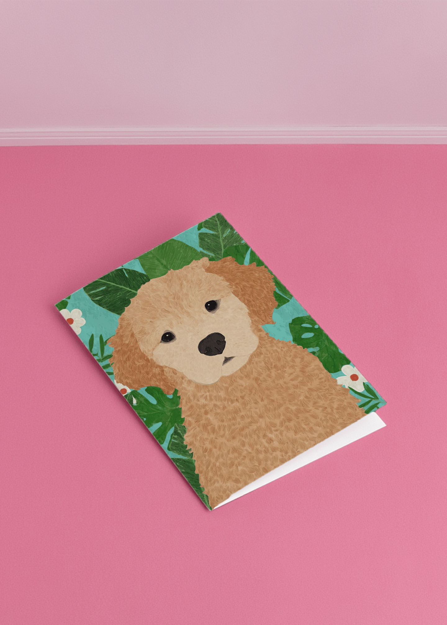 golden retriever against flowers mockup 1