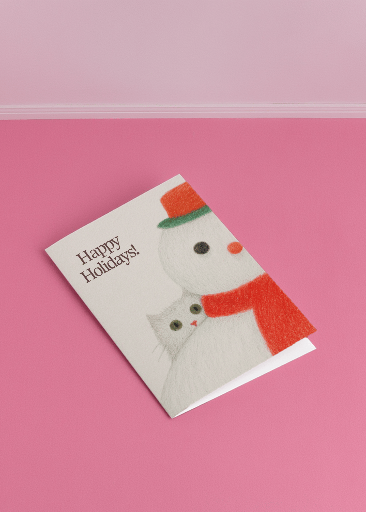 Festive Snowman & Cat Holiday Card mockup 1
