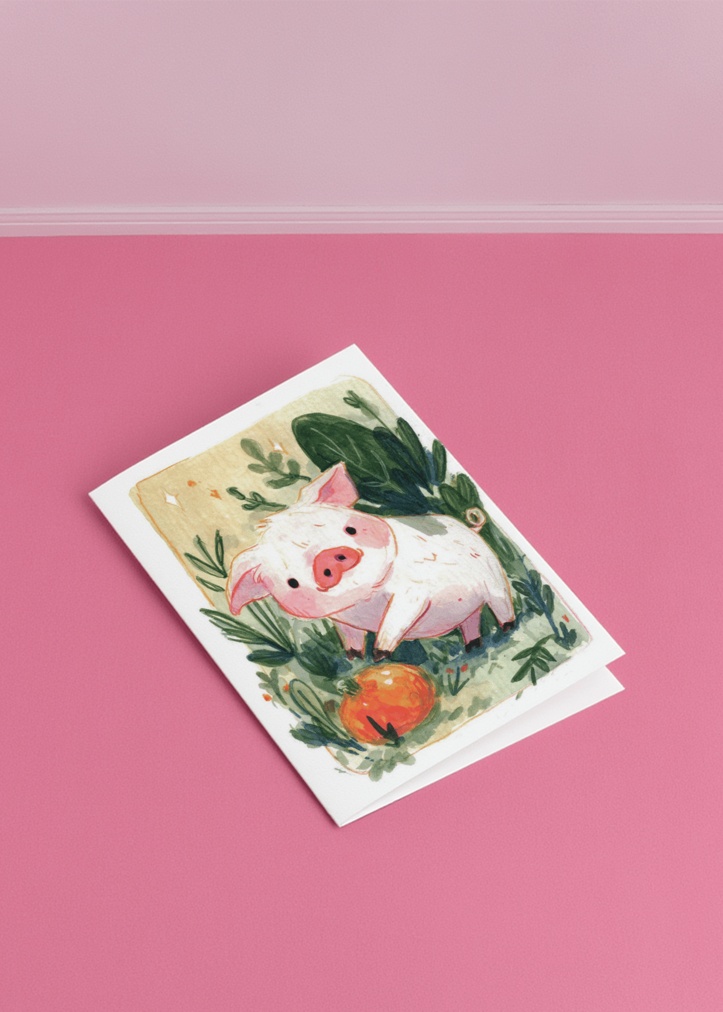 Adorable Piglet and Pumpkin Card mockup 1