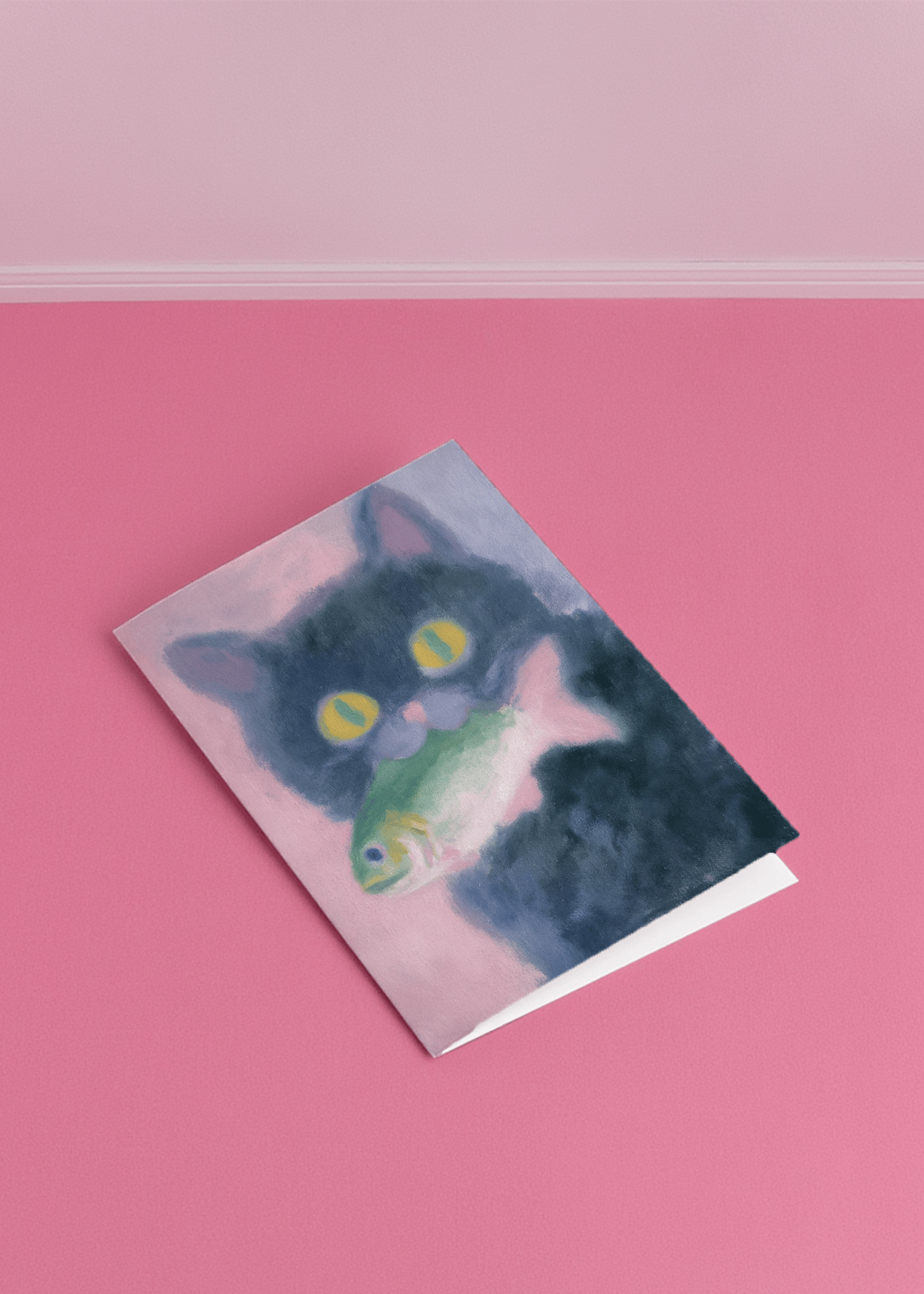 Quirky Cat with Fish Fun Card mockup 1
