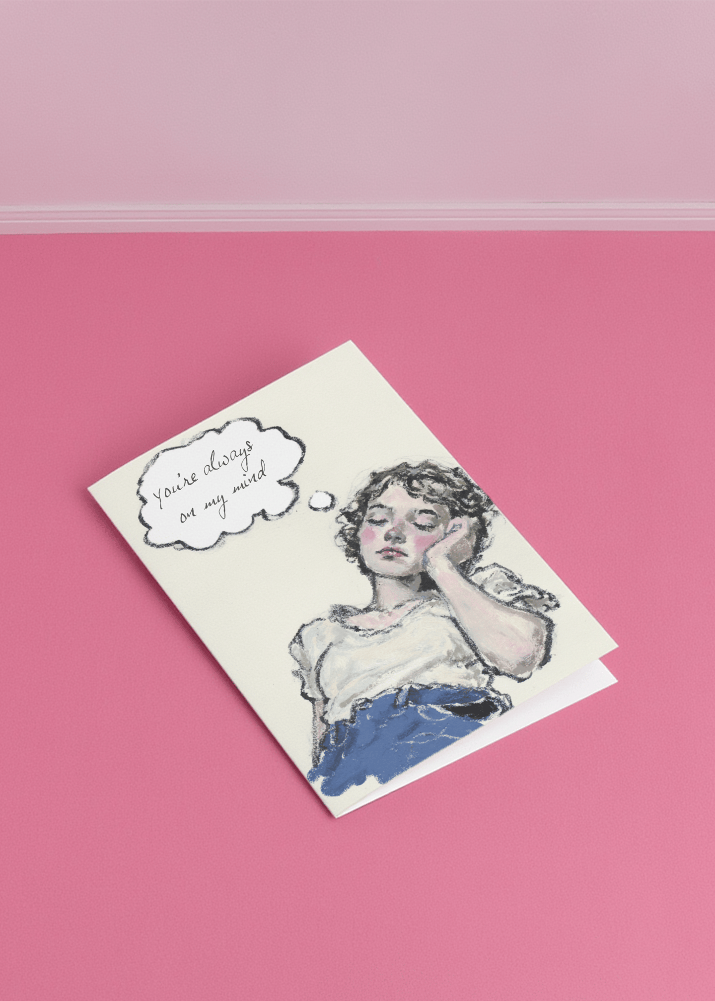 Always On My Mind Dreaming Girl Card mockup 1
