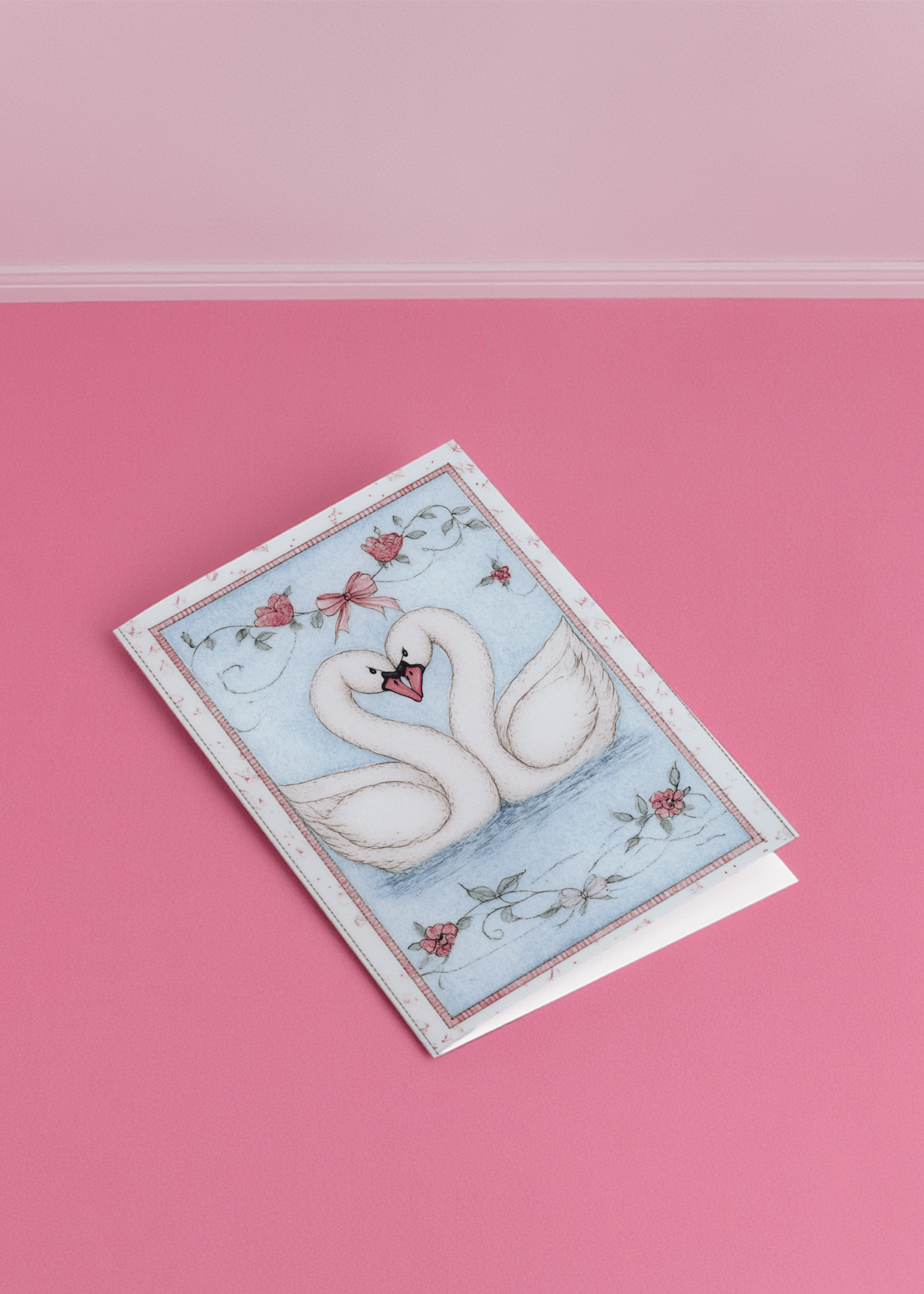 Romantic Swans Love Card mockup 1