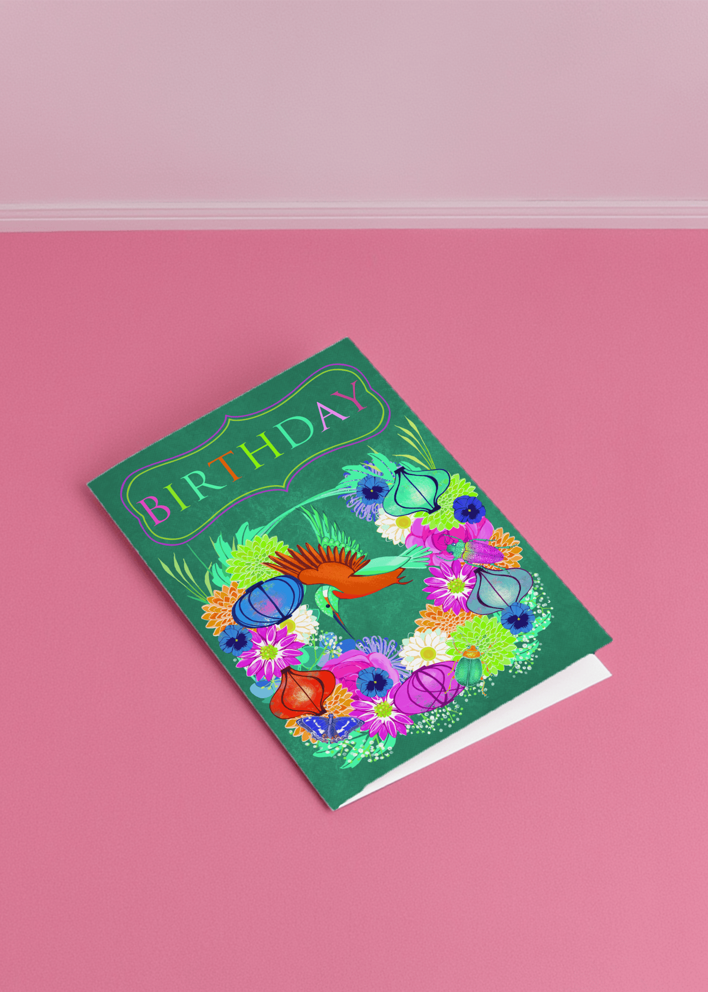 Hummingbird Floral Birthday Card mockup 1