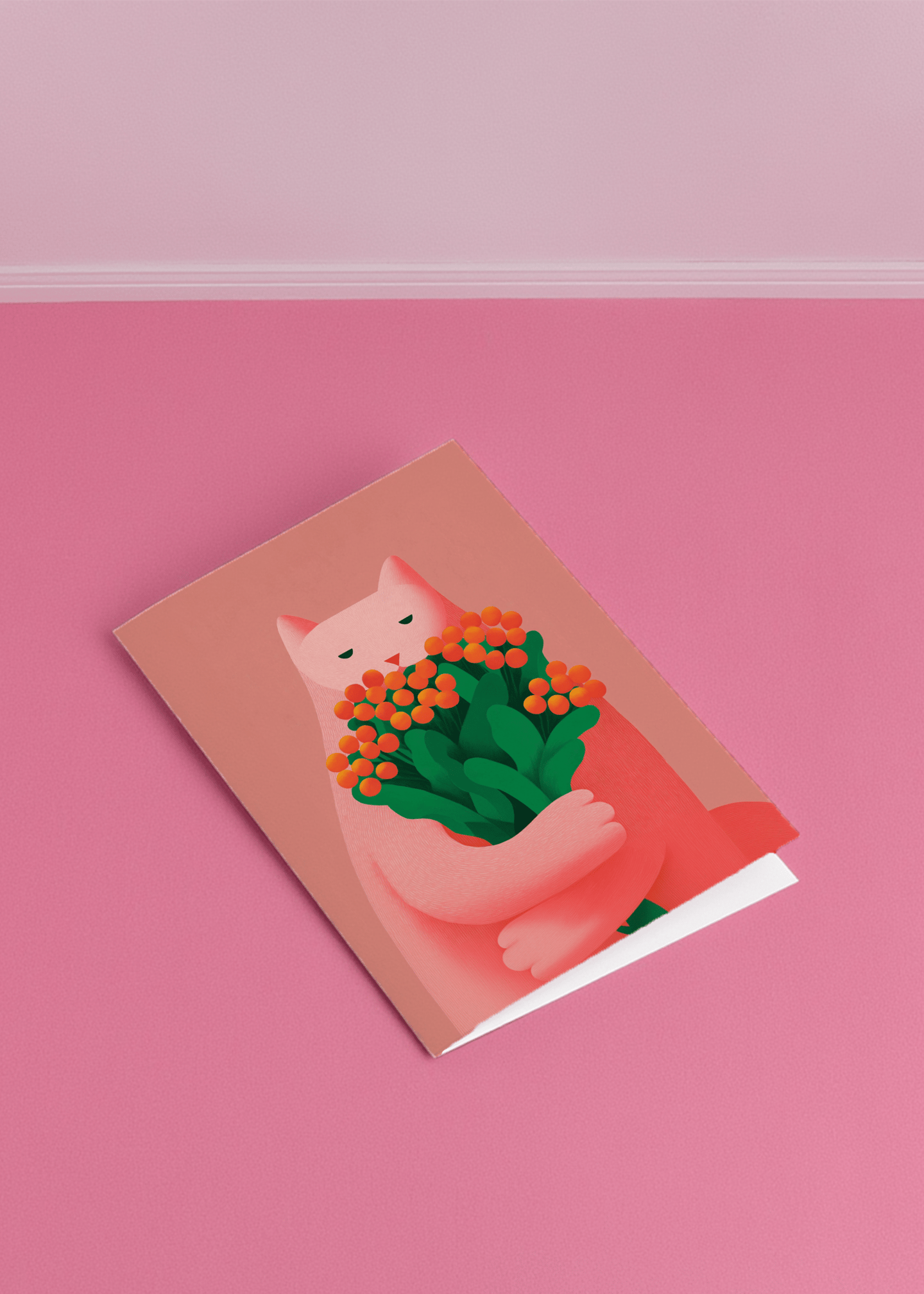 cat holding flowers mockup 1