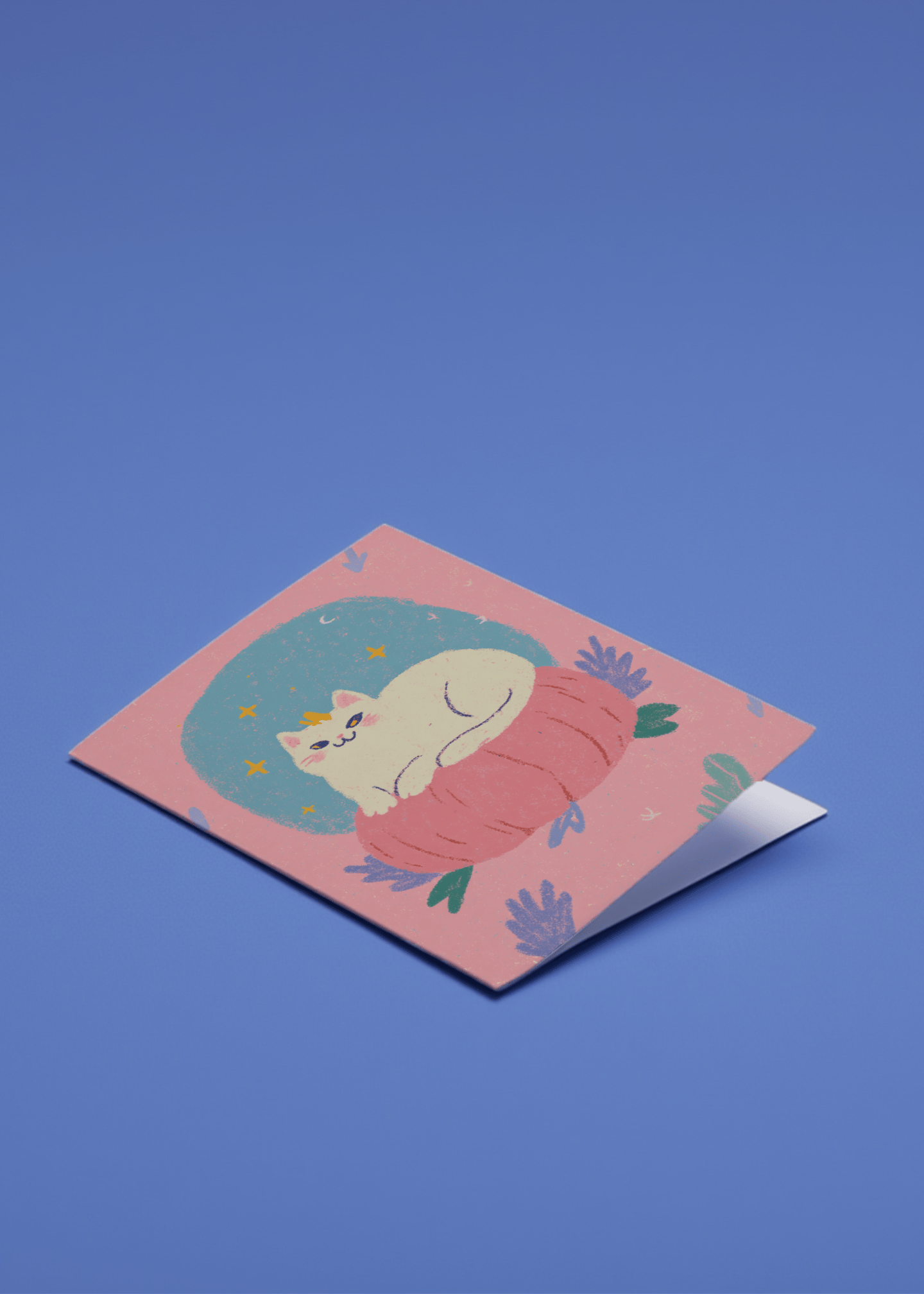 Cozy Cat on Pumpkin Greeting Card mockup 1