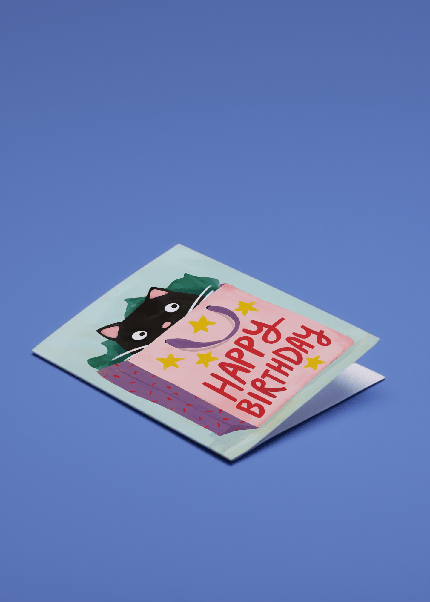 Cat in a Gift Bag Birthday Card mockup 1