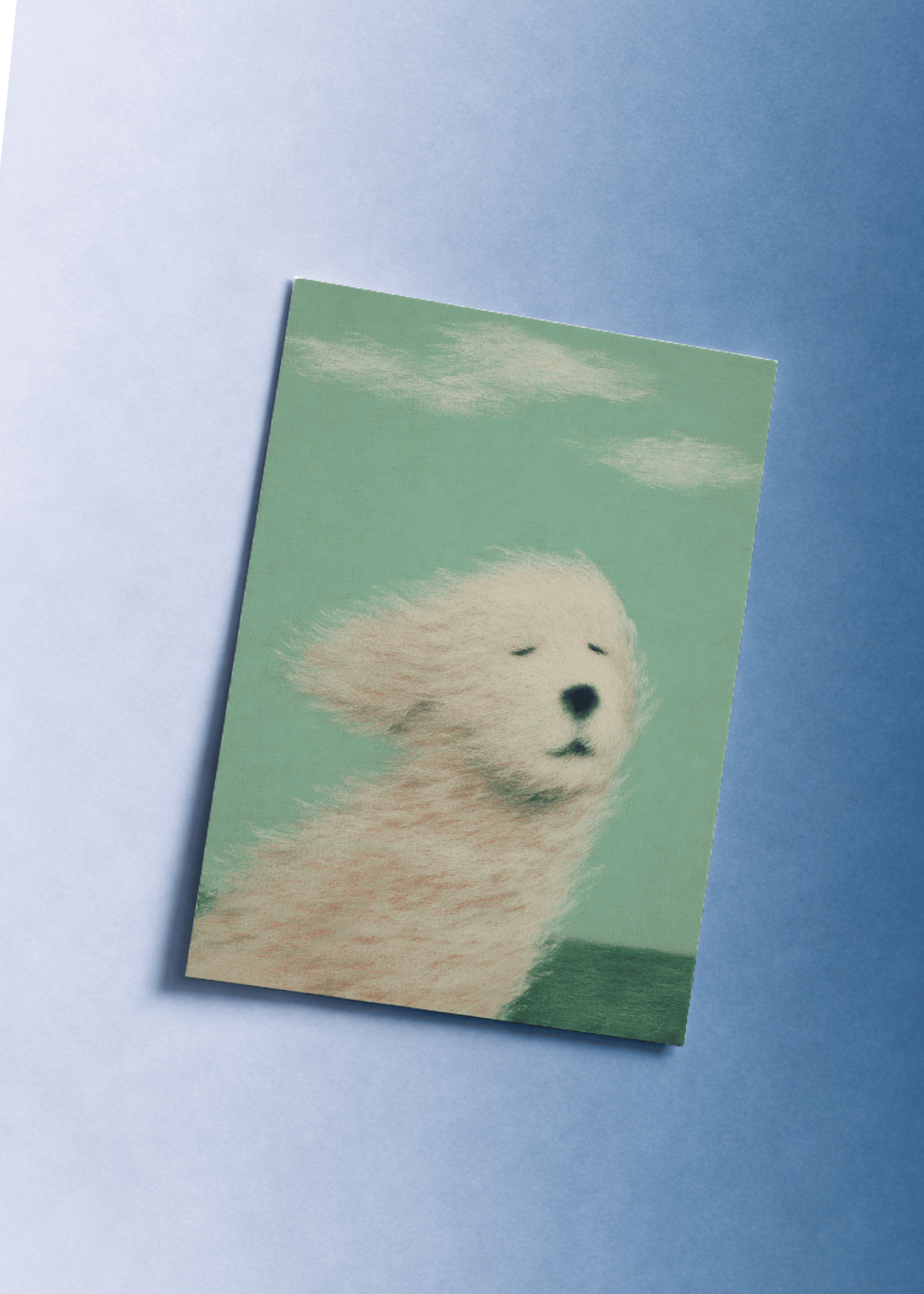 fluffy white dog in wind mockup 1