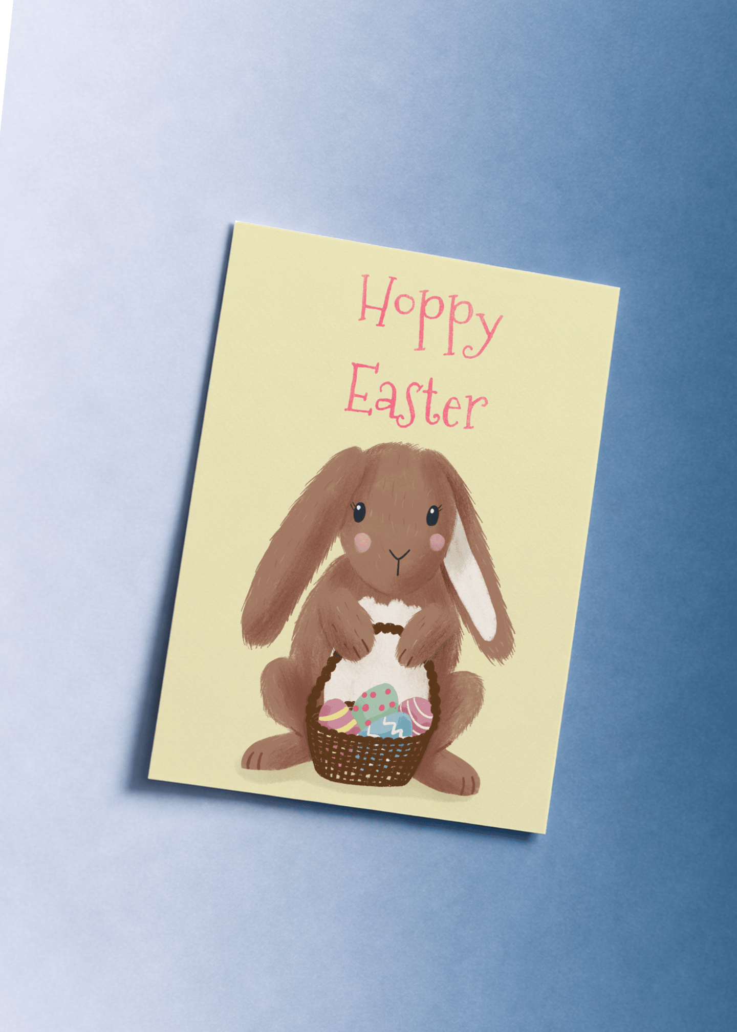 hoppy easter bunny carrying basket mockup 1