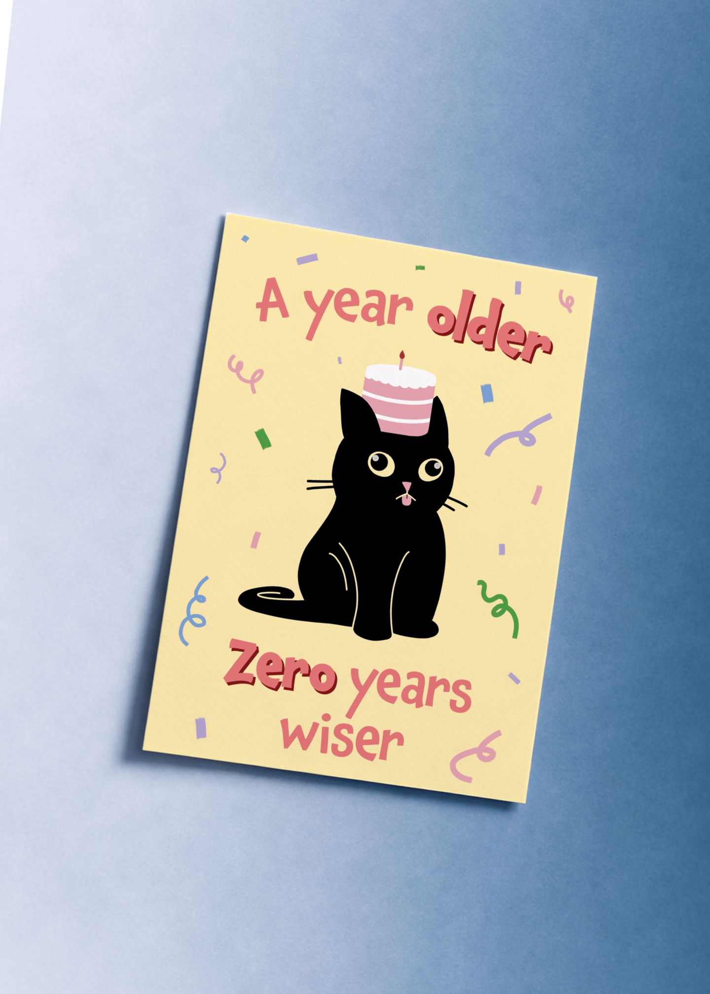 Zero Wiser Birthday Cat Card mockup 1