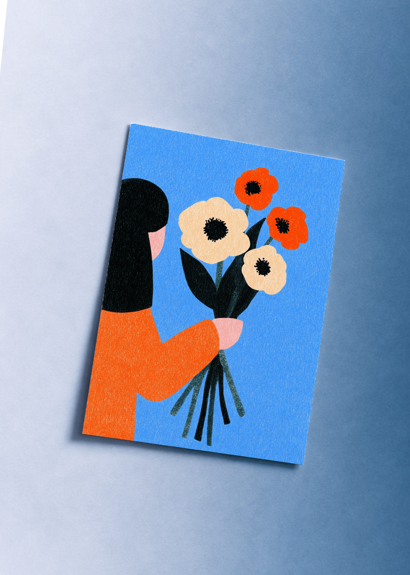 Flowers in Hand Illustrated Card mockup 1