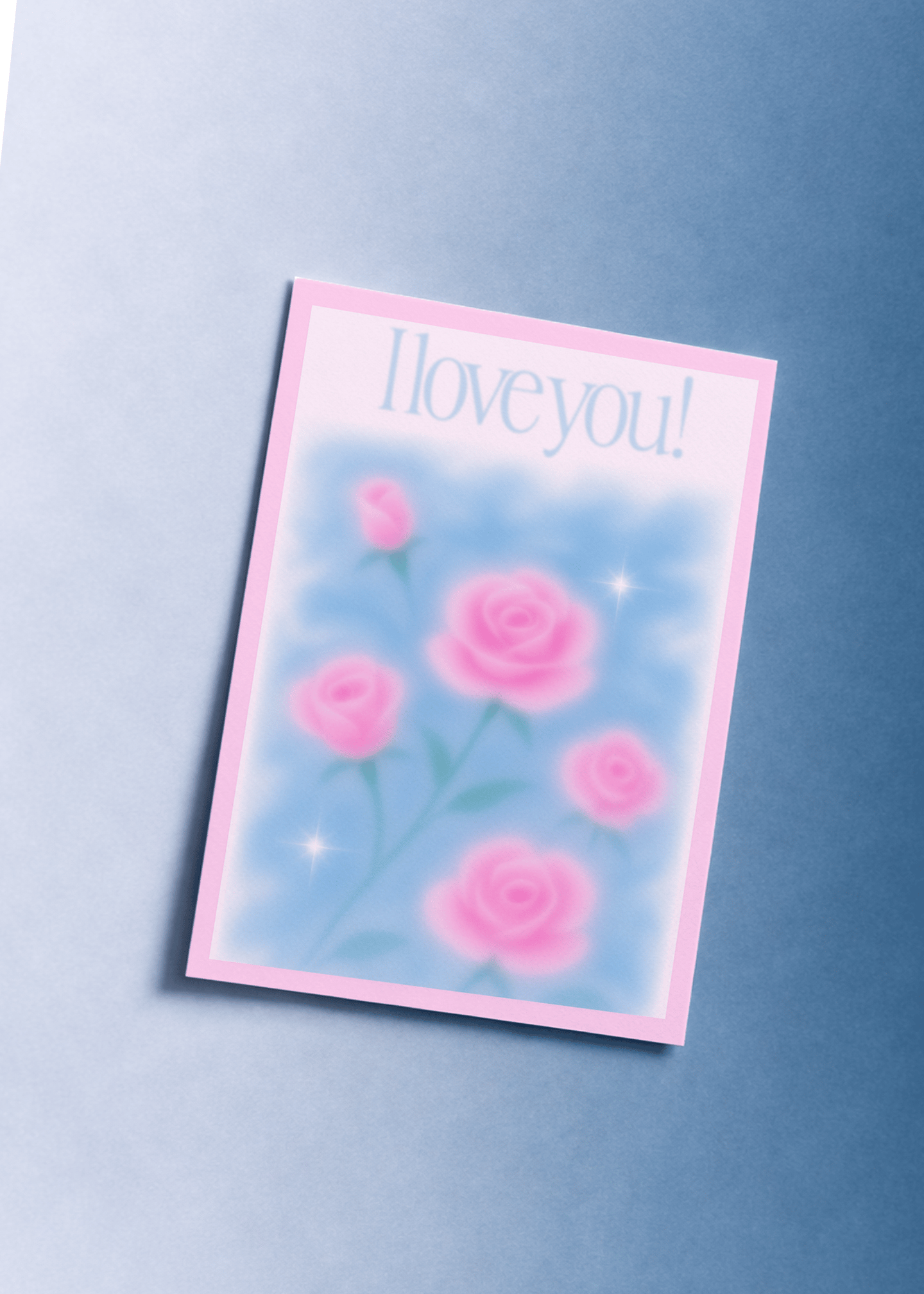 Blurry Pink Rose Love You Card mockup 1
