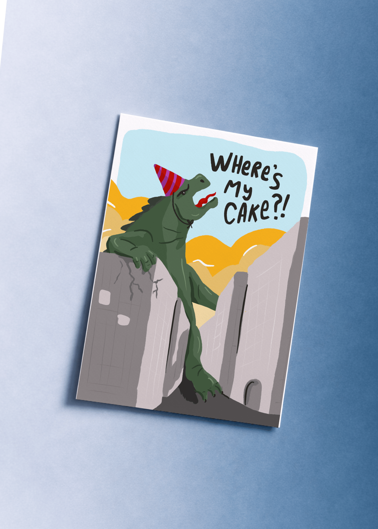 Giant Lizard Cake Demand Birthday Card mockup 1
