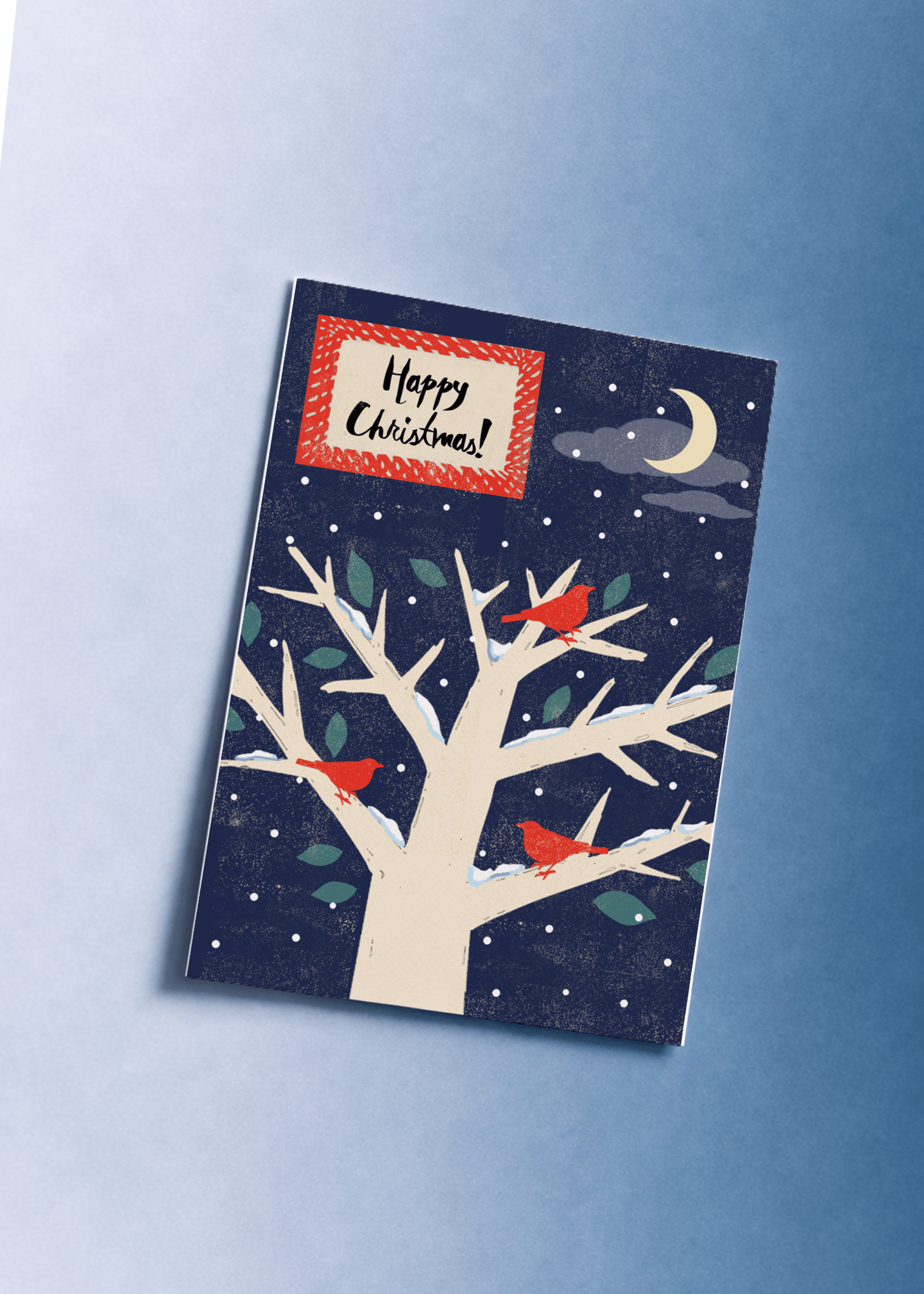 Happy Christmas - Red Birds in Winter Tree mockup 1