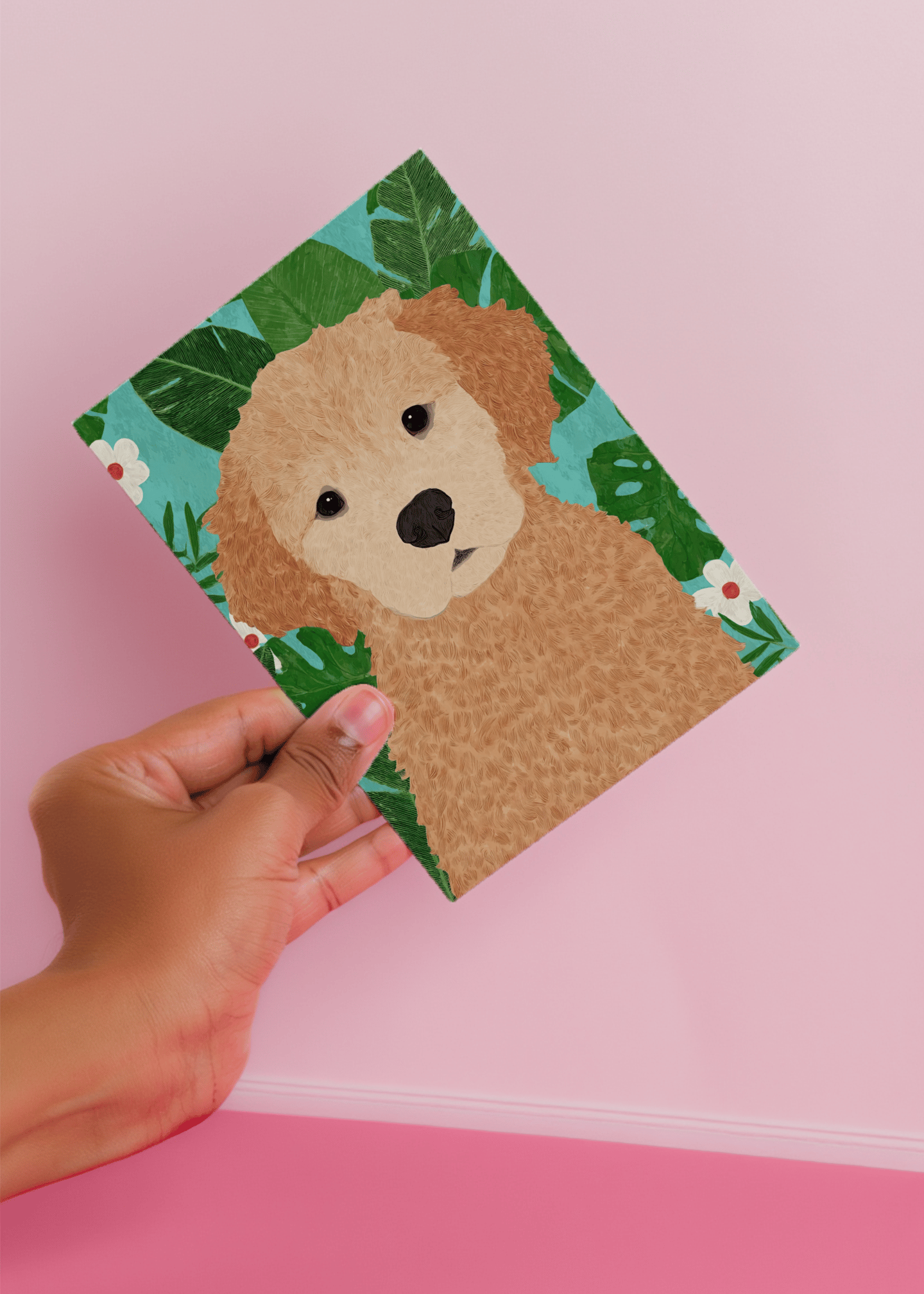 golden retriever against flowers mockup 4