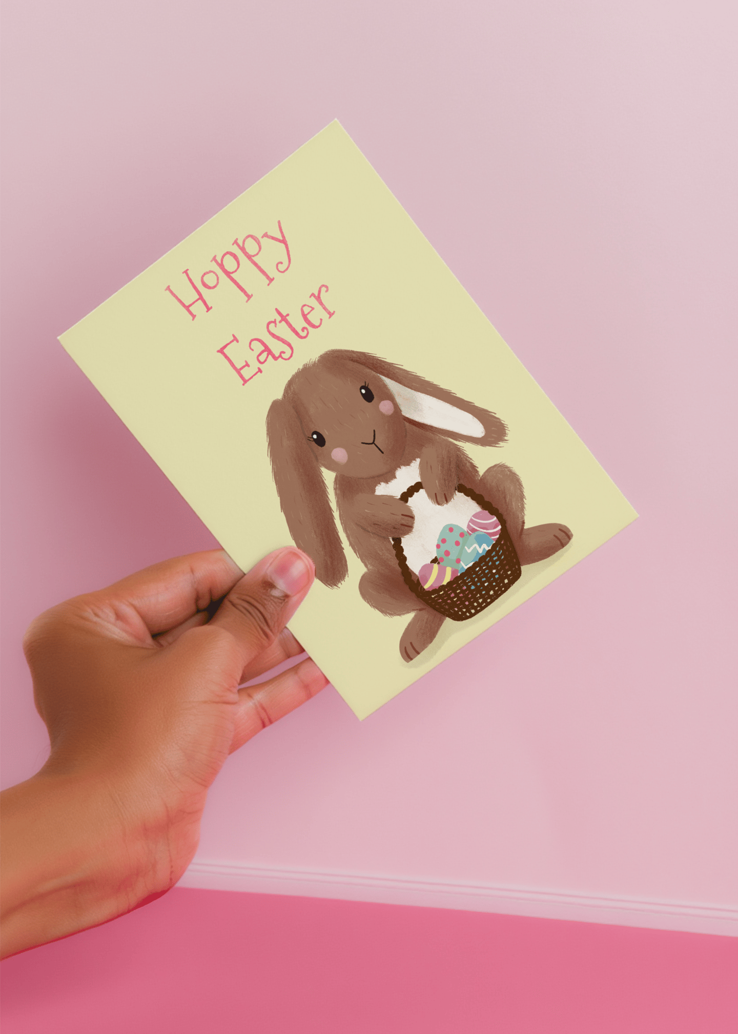 hoppy easter bunny carrying basket mockup 4