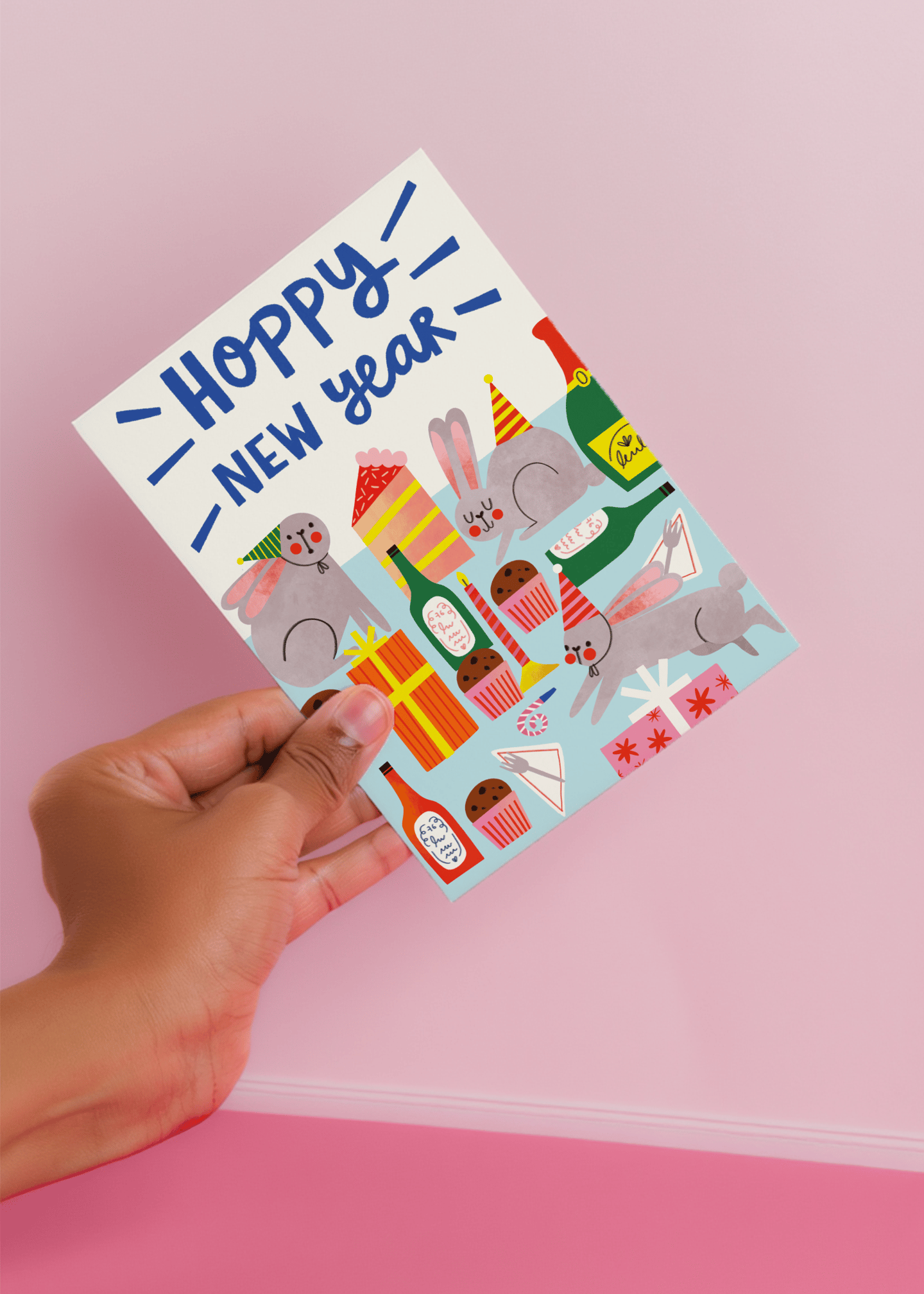 Hoppy New Year Bunny Card mockup 4