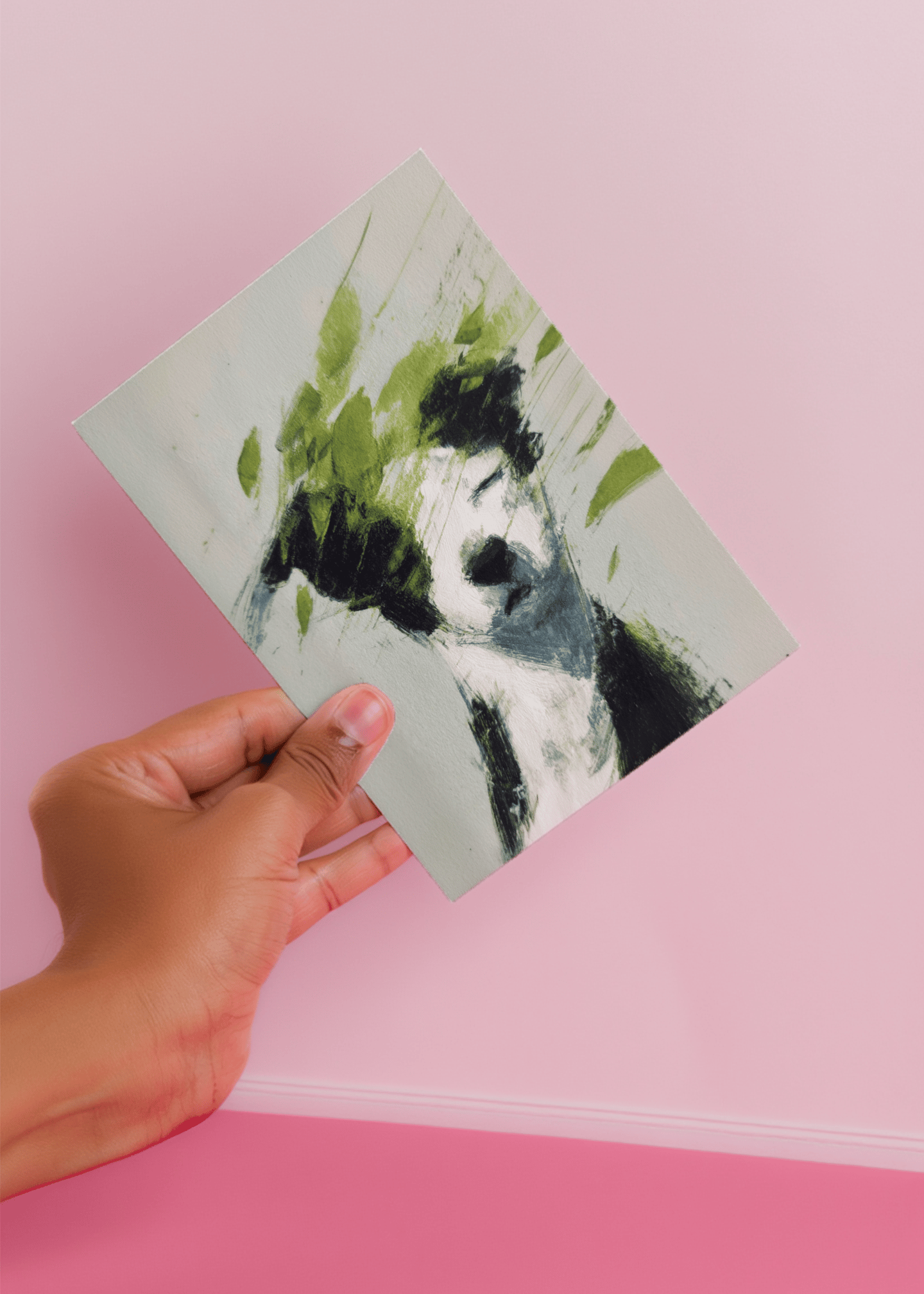 Abstract Green Pet Portrait Card mockup 4