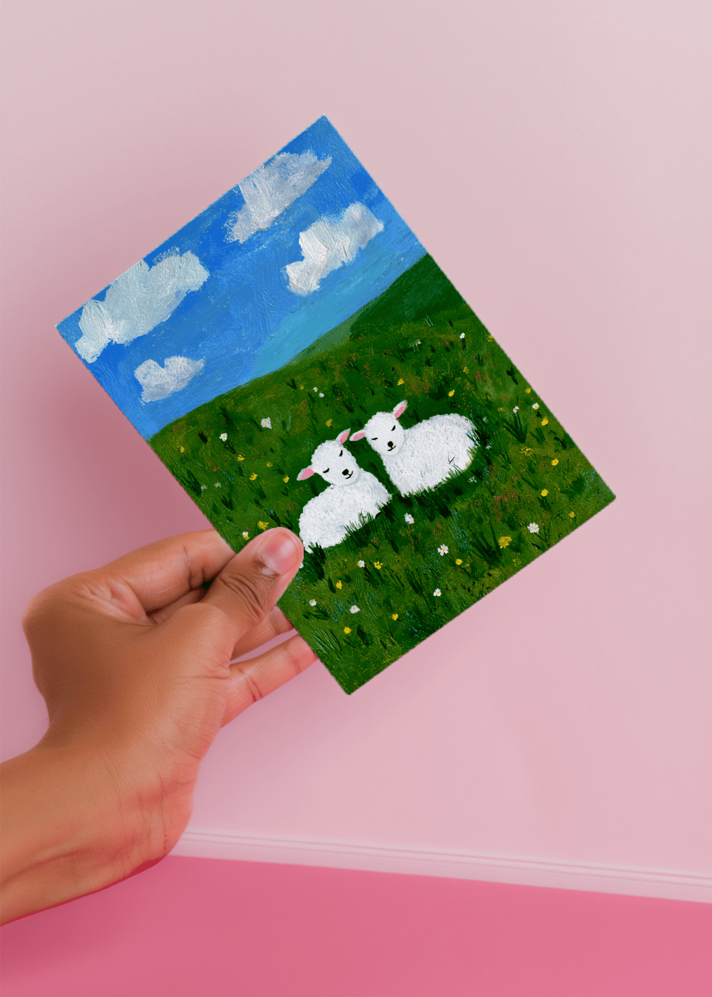 Serene Lamb Meadow Card mockup 4
