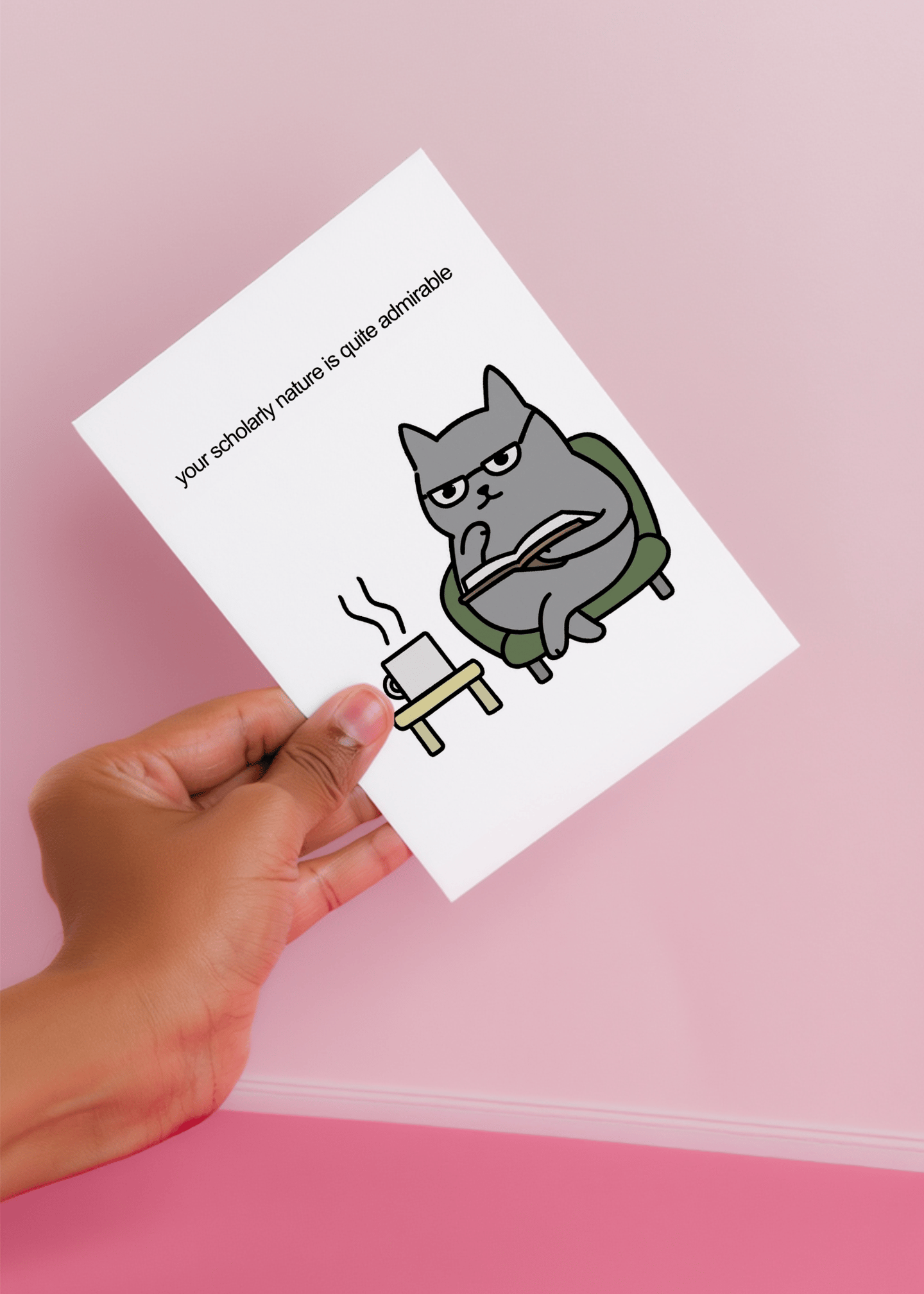 Scholarly Cat Admirable Nature Card mockup 4