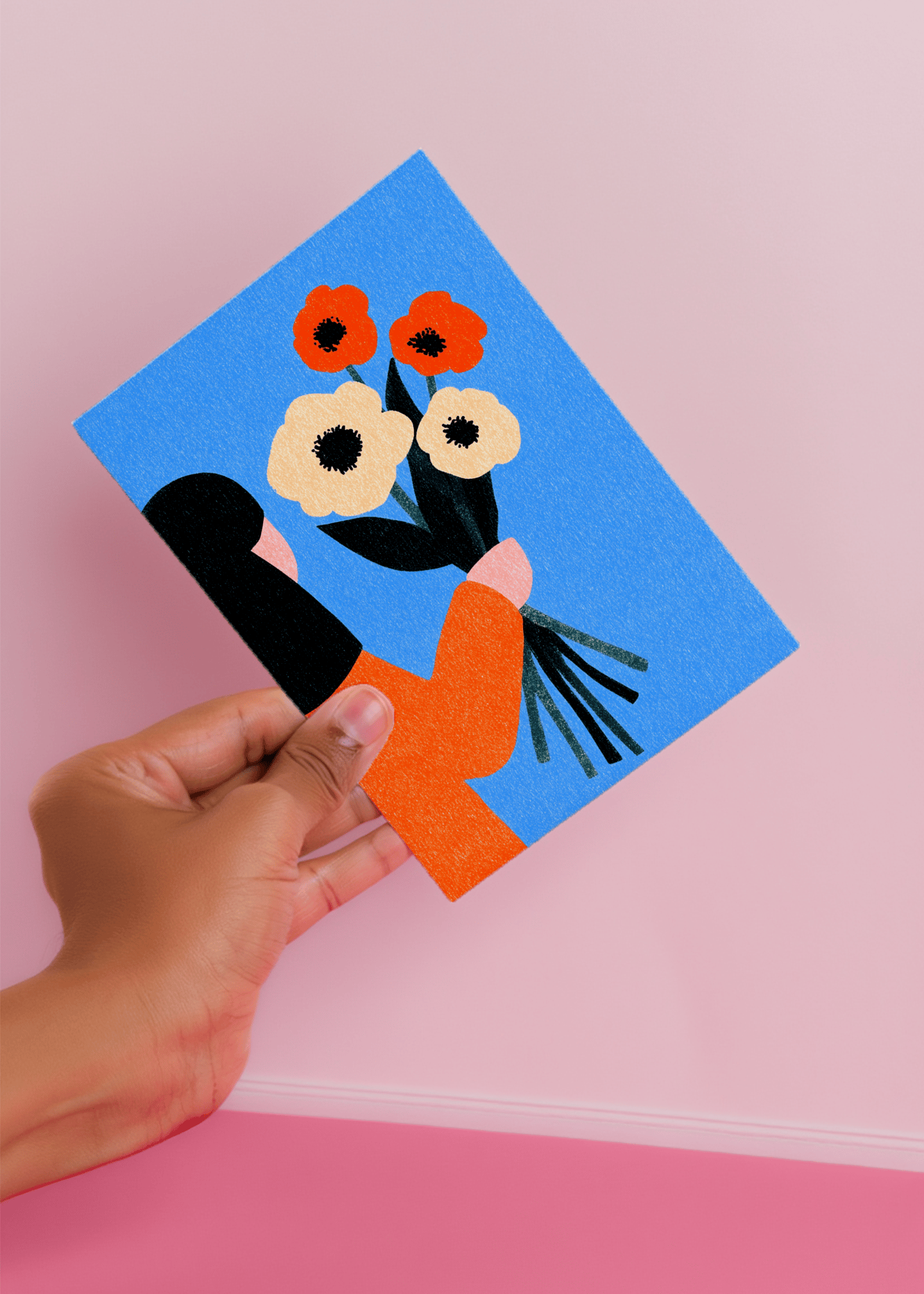 Flowers in Hand Illustrated Card mockup 4