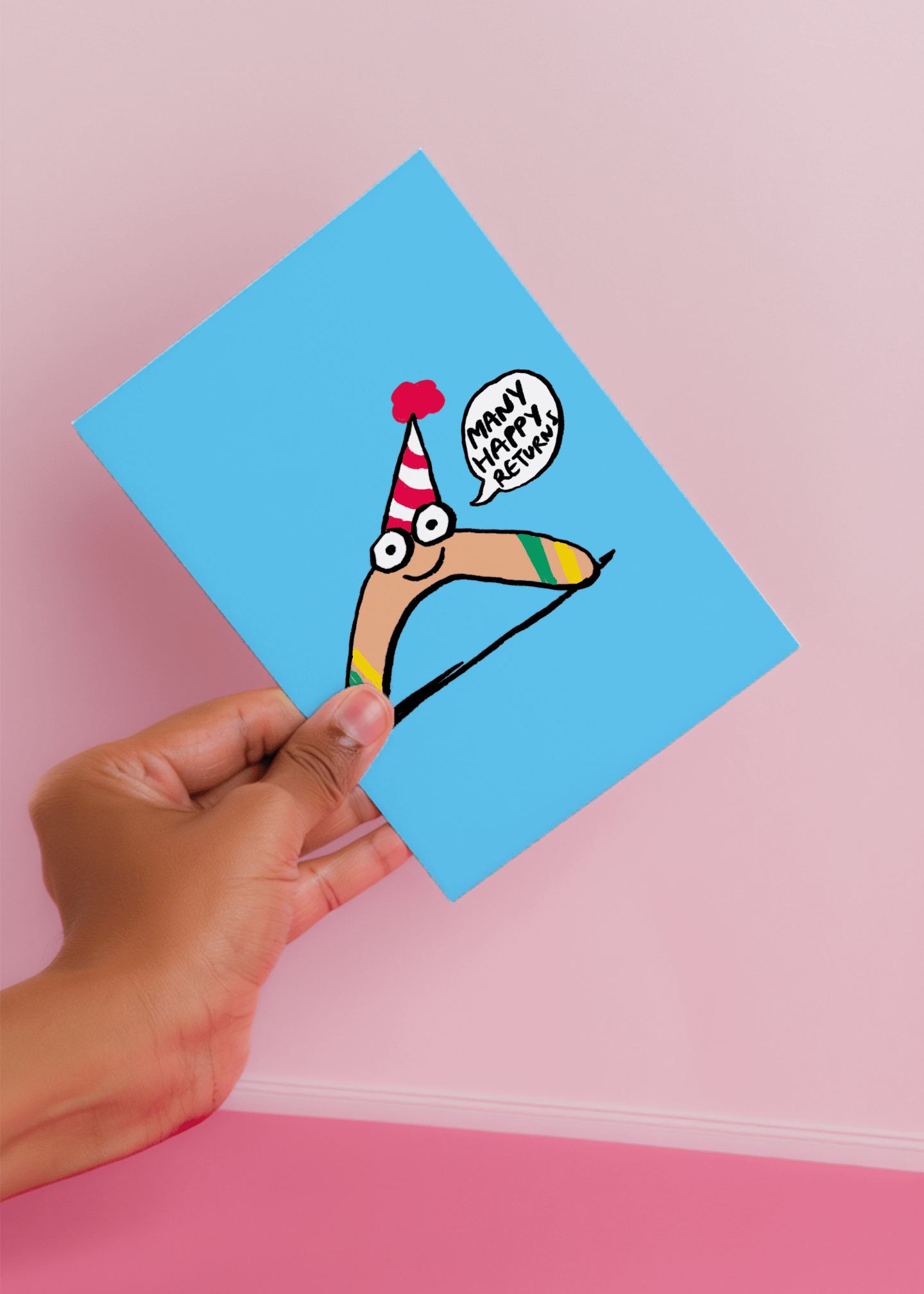 Boomerang Many Happy Returns Birthday Card mockup 4