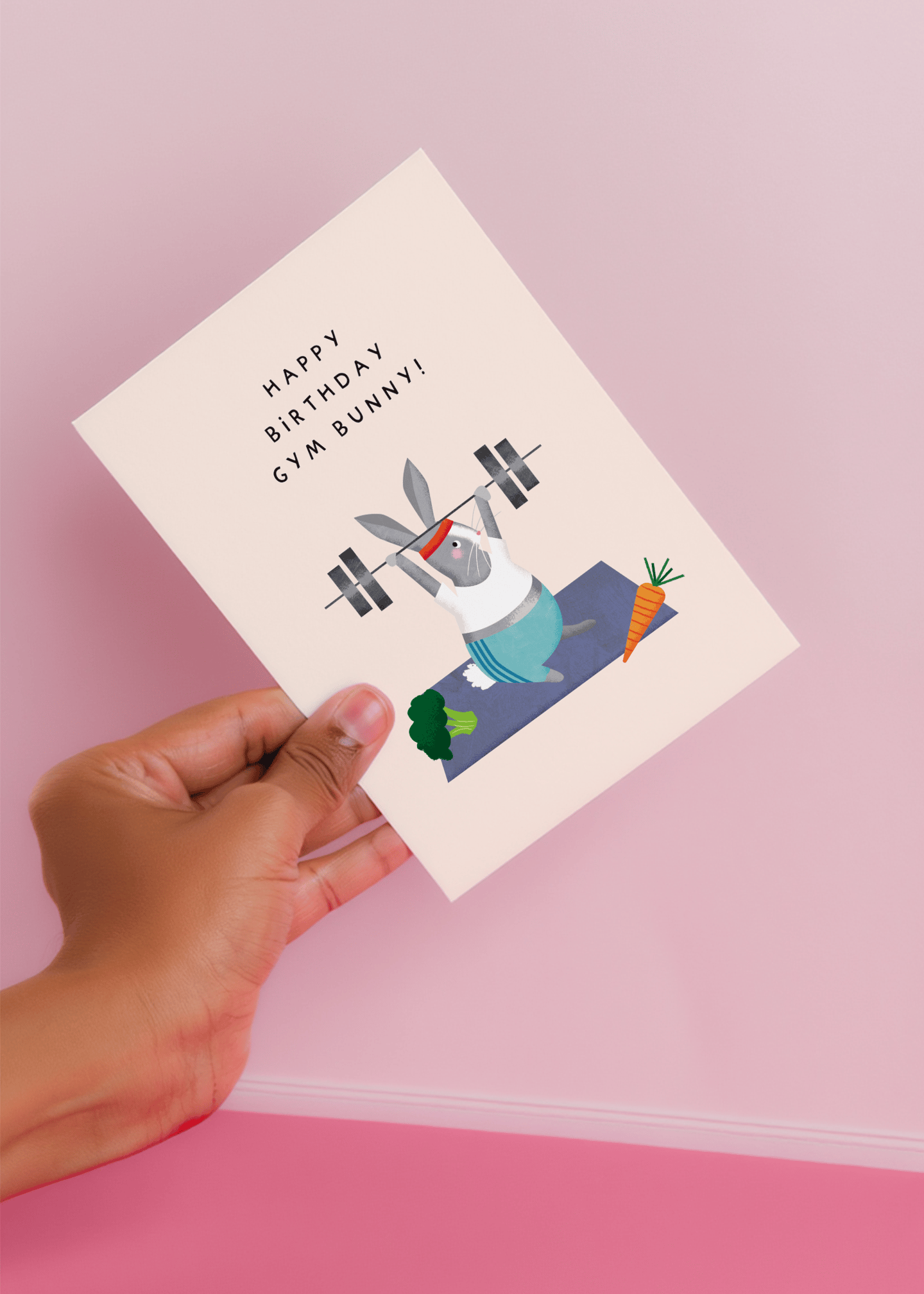 Happy Birthday Gym Bunny Card mockup 4
