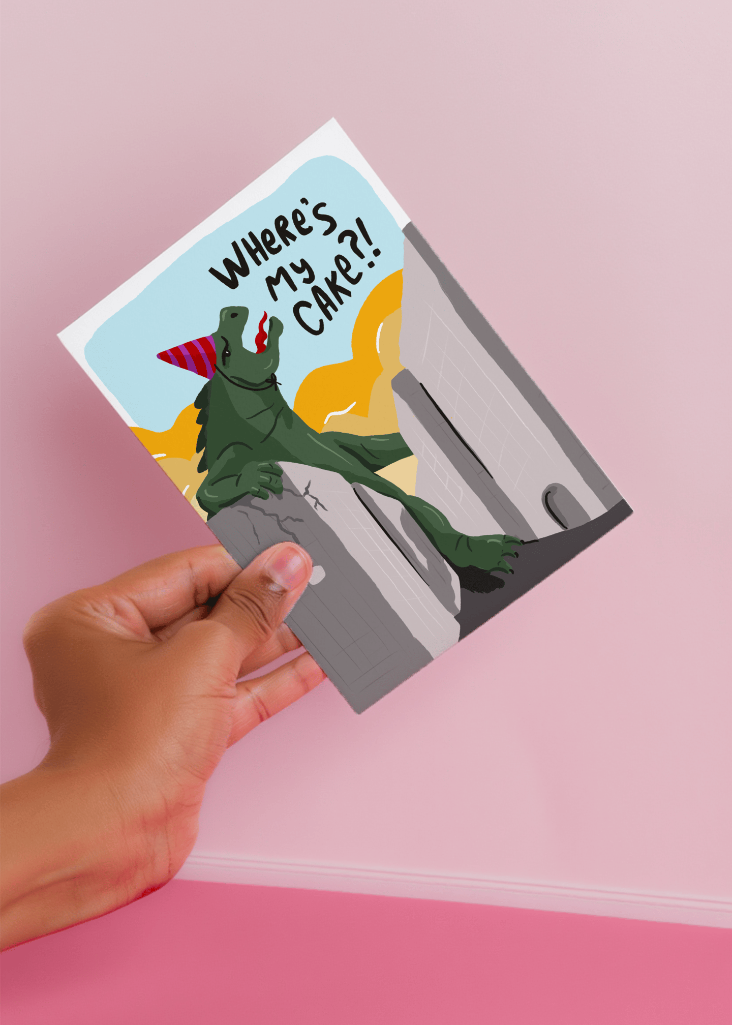 Giant Lizard Cake Demand Birthday Card mockup 4