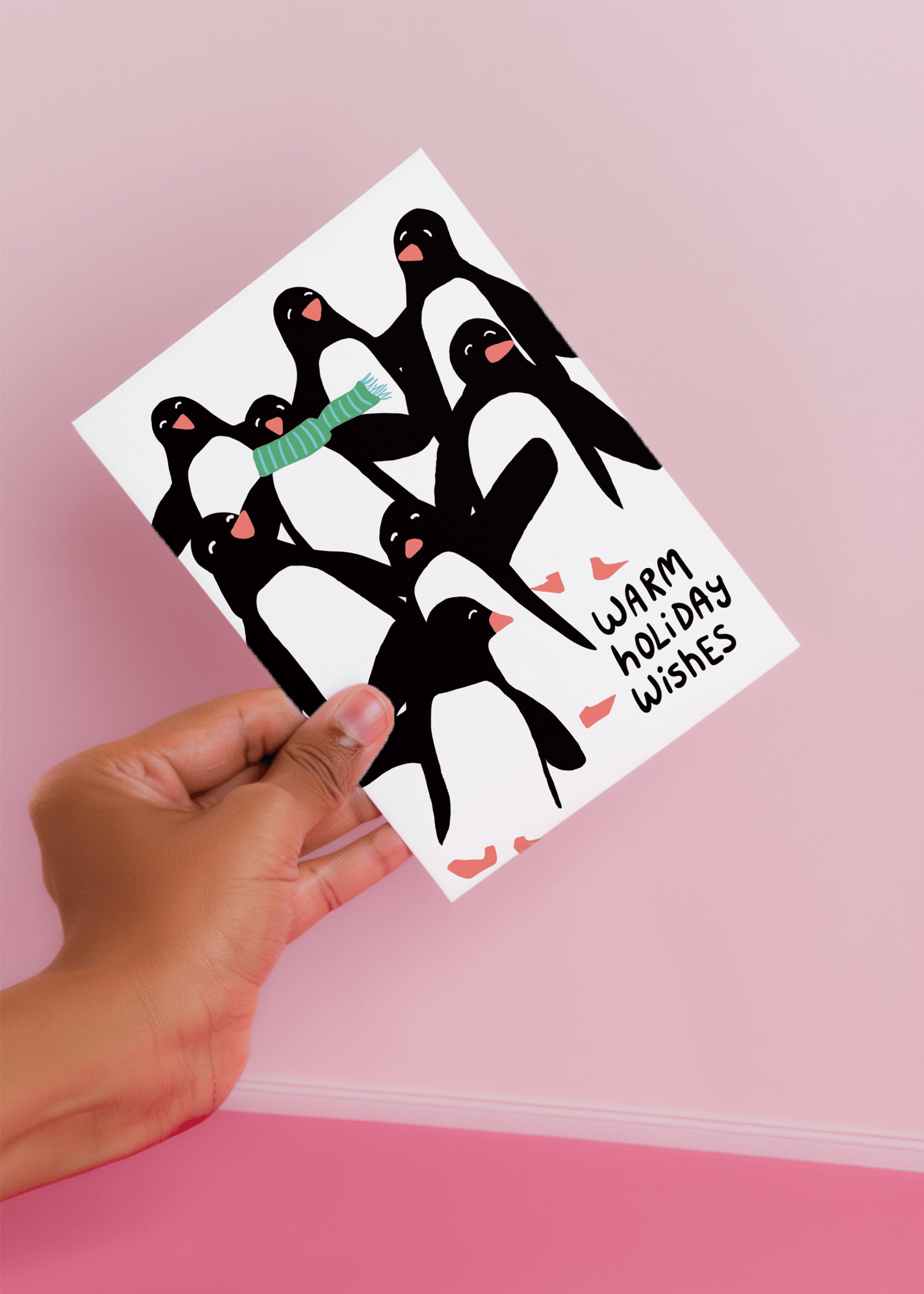Warm Holiday Wishes with Penguins mockup 4