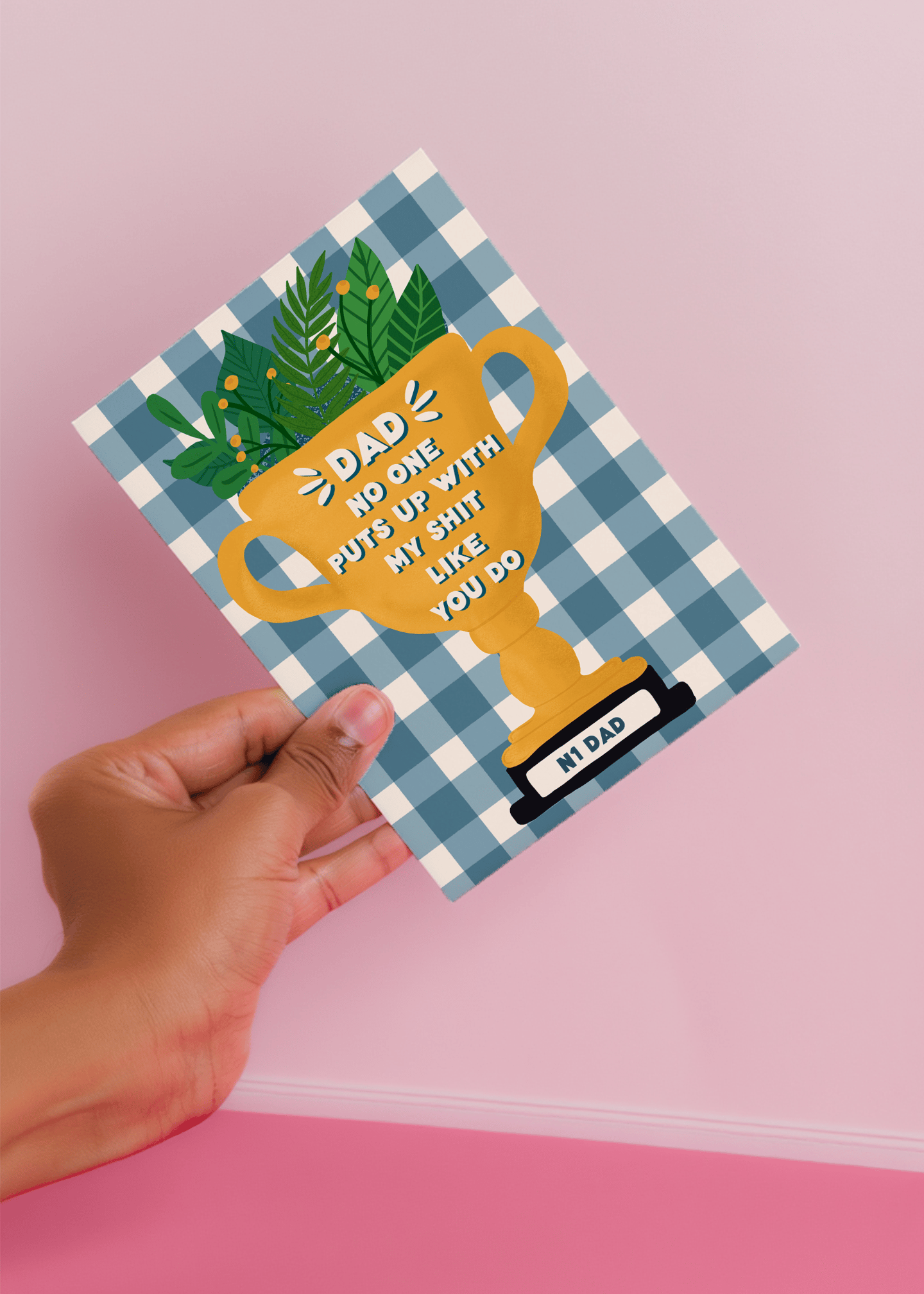 Funny Dad Trophy Card mockup 4