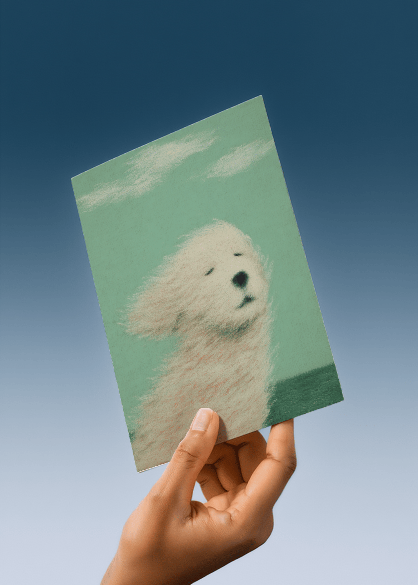 fluffy white dog in wind mockup 4