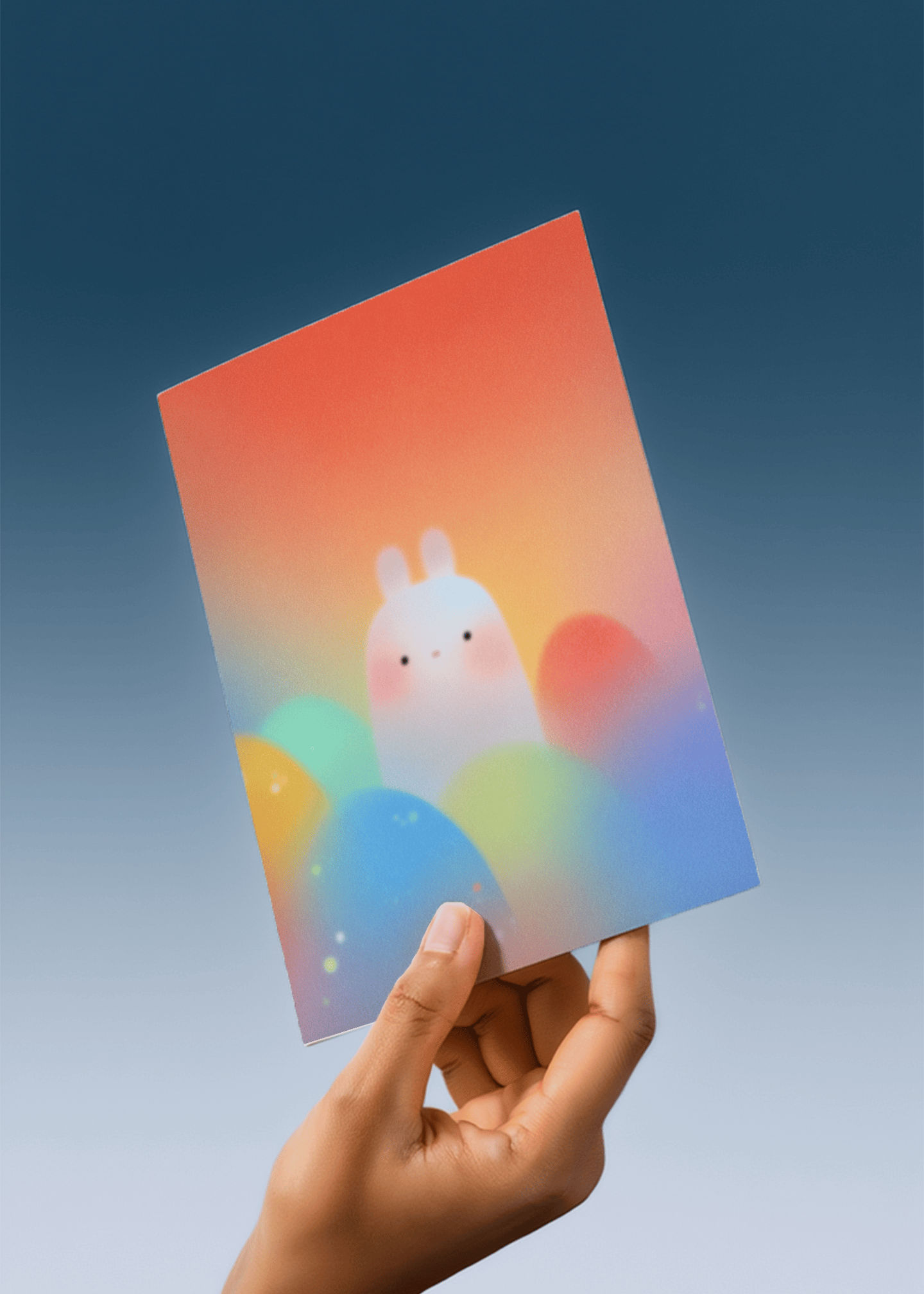 Cute Bunny in Rainbow Clouds mockup 4