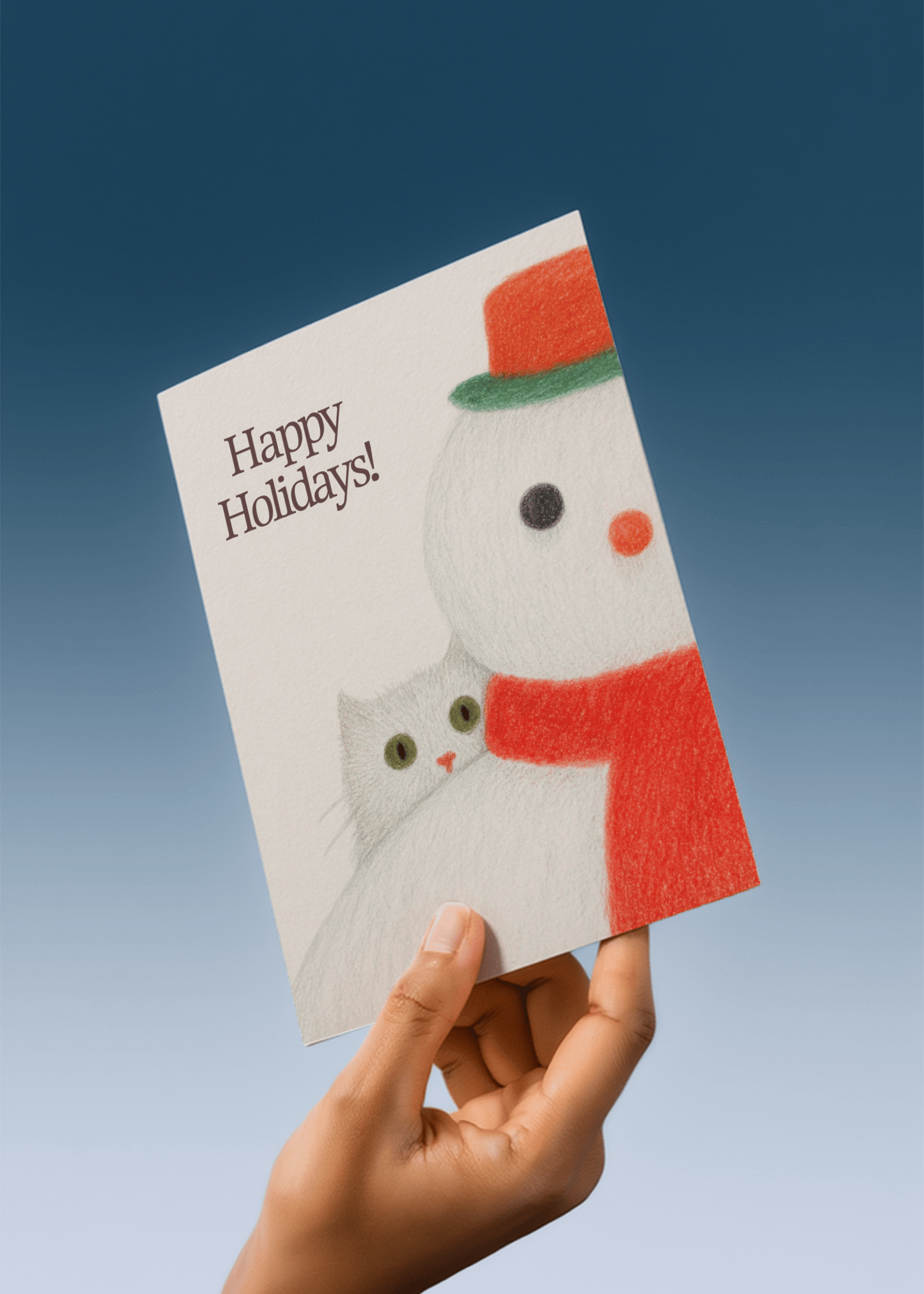 Festive Snowman & Cat Holiday Card mockup 4