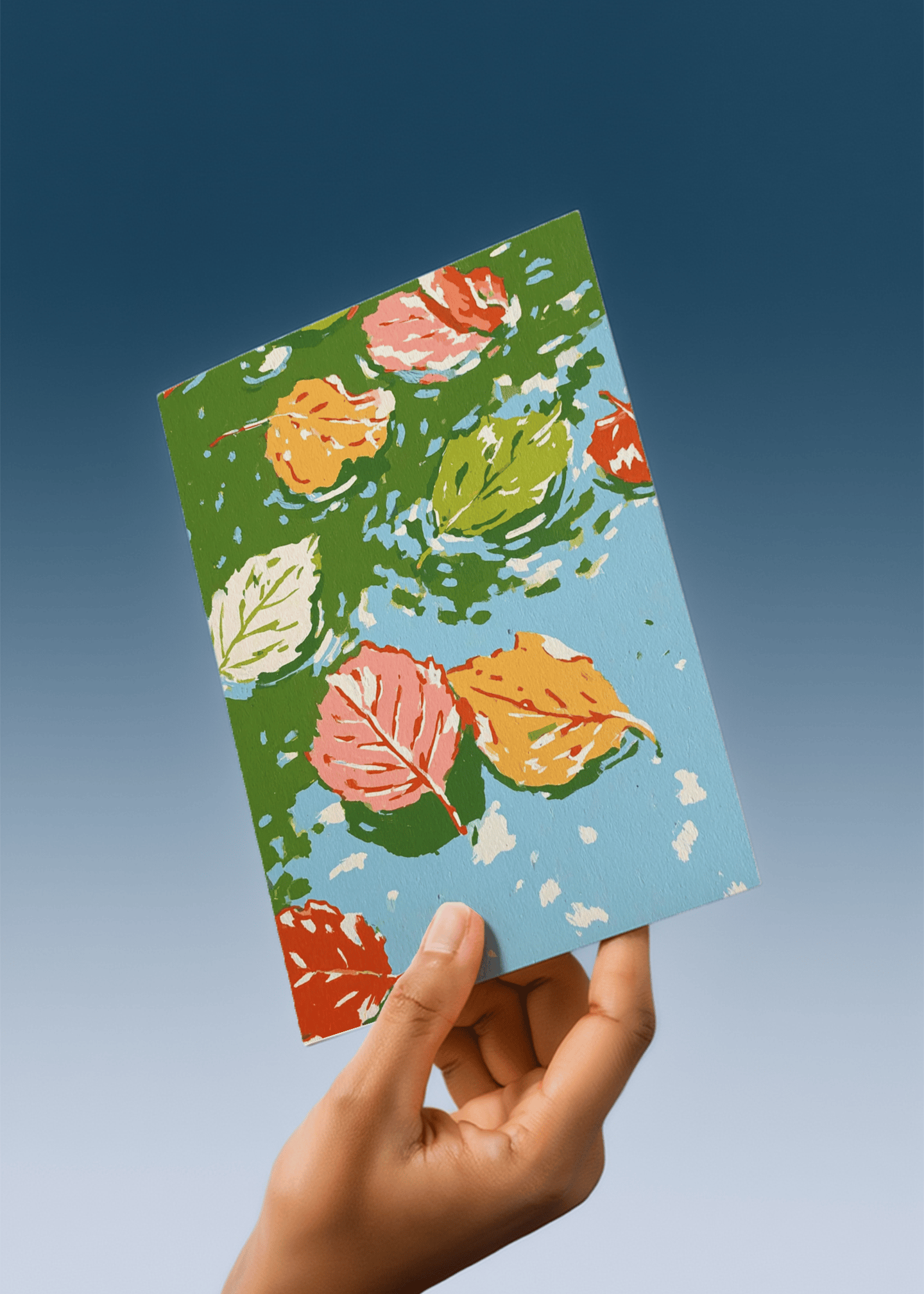 Floating Autumn Leaves Greeting Card mockup 4