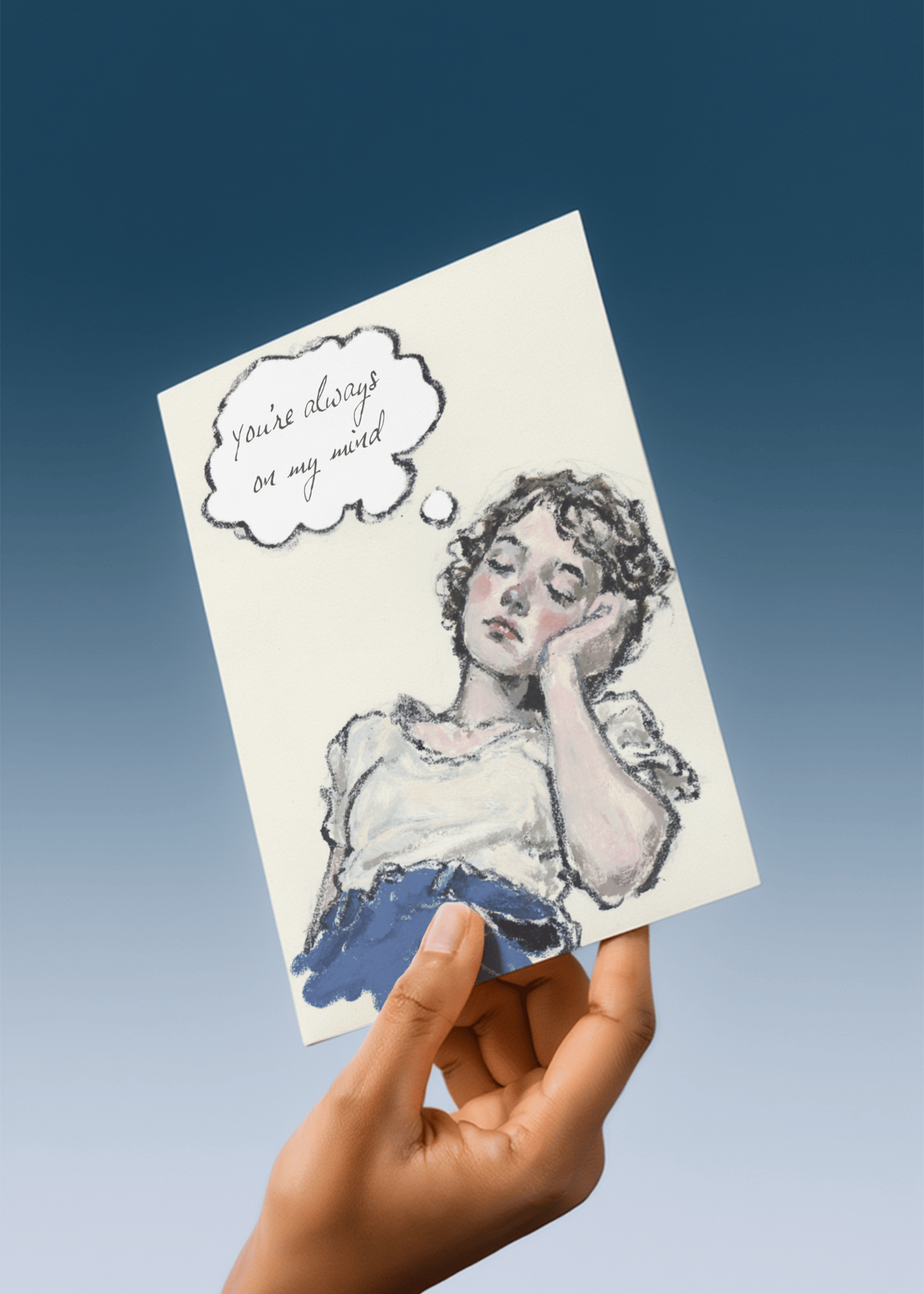 Always On My Mind Dreaming Girl Card mockup 4