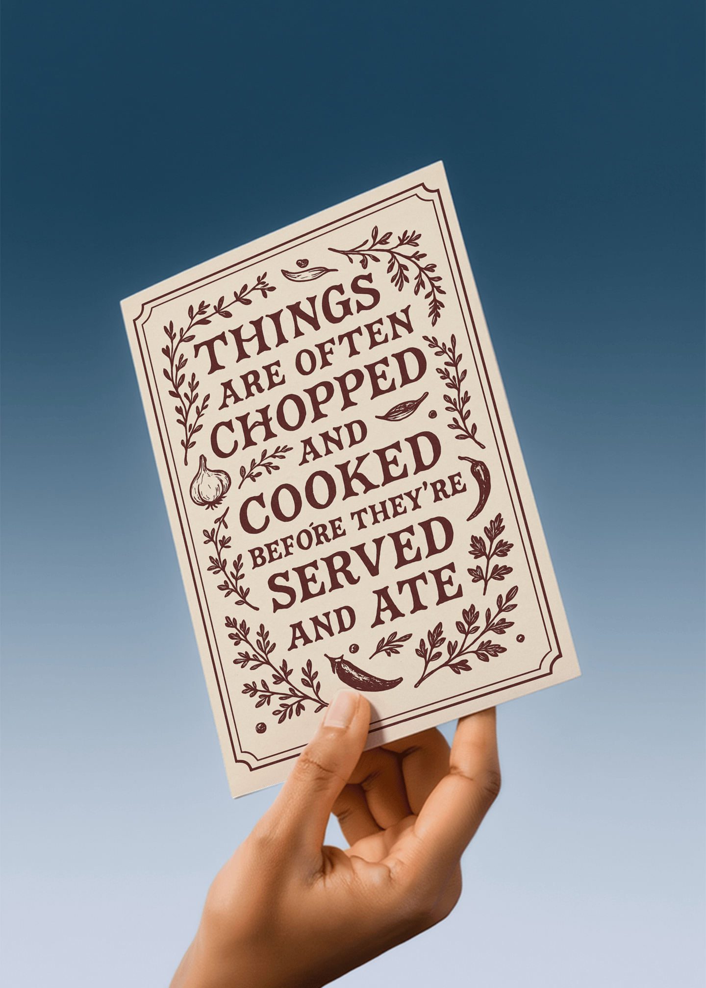 Chopped Cooked Served Ate Card mockup 4
