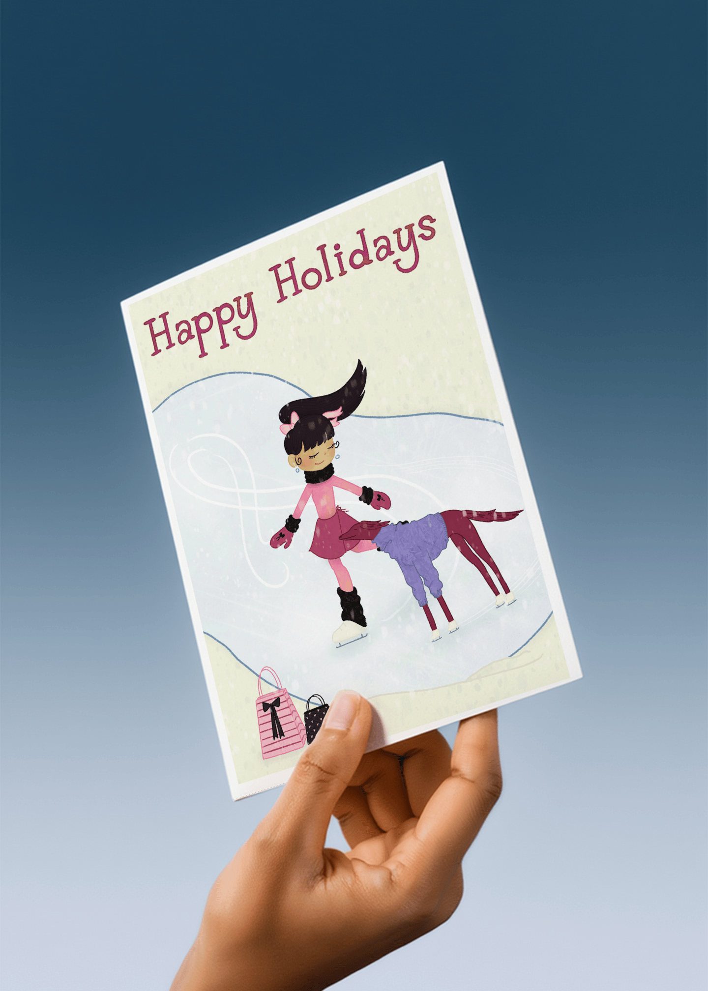 Happy Holidays Ice Skating Card mockup 4