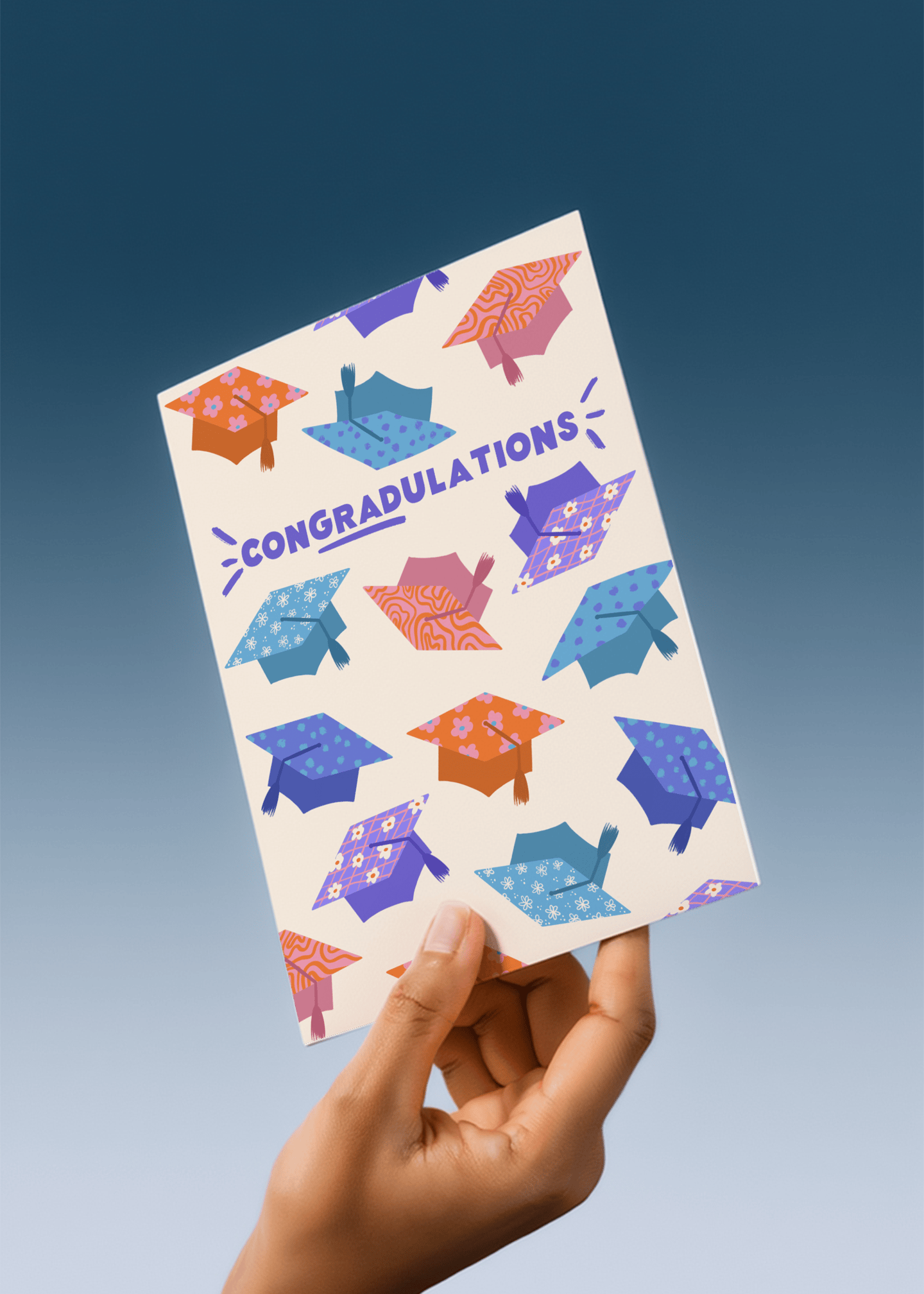 Patterned Grad Hats Congratulations Card mockup 4