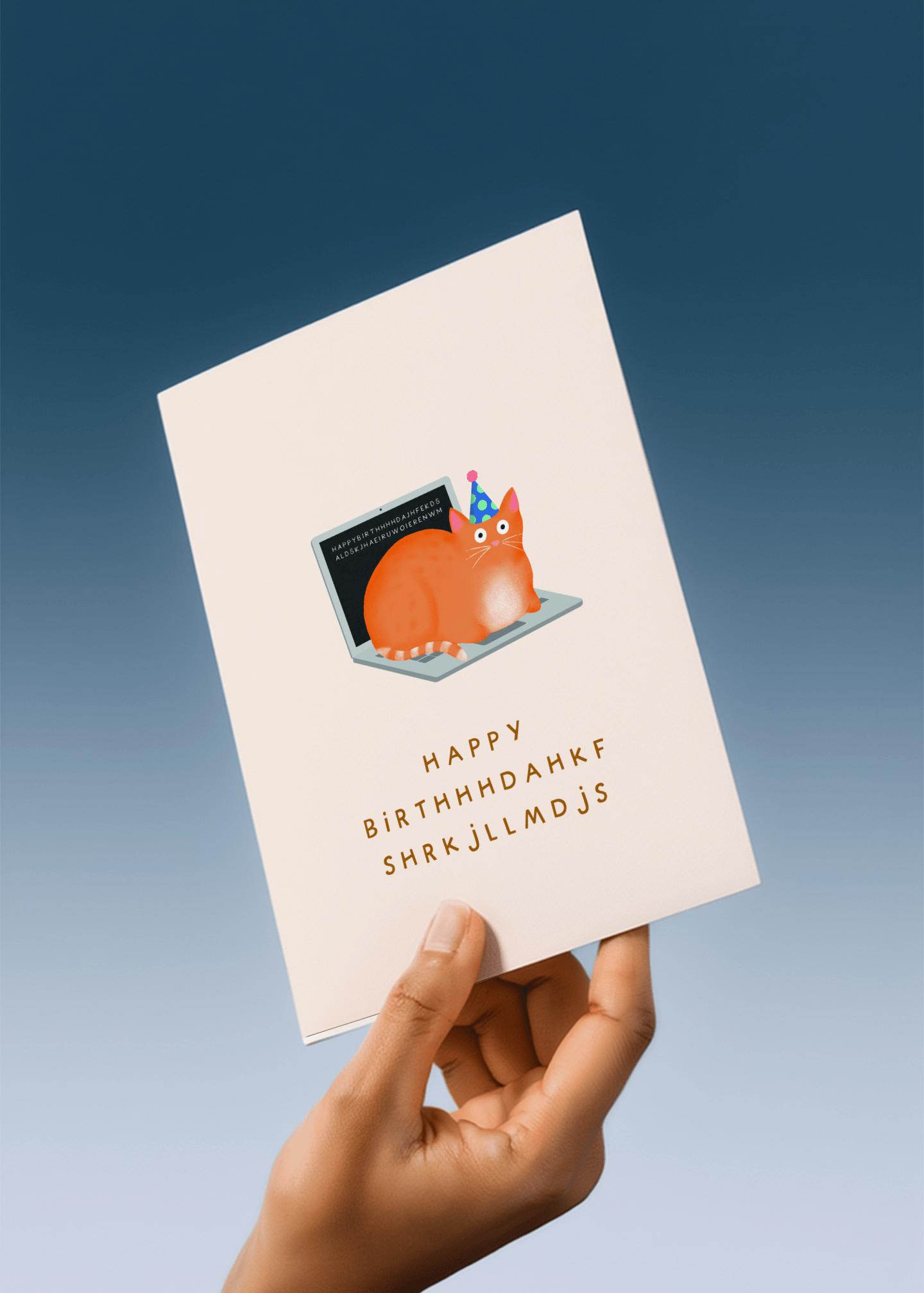 Cat on Laptop Birthday Card mockup 4