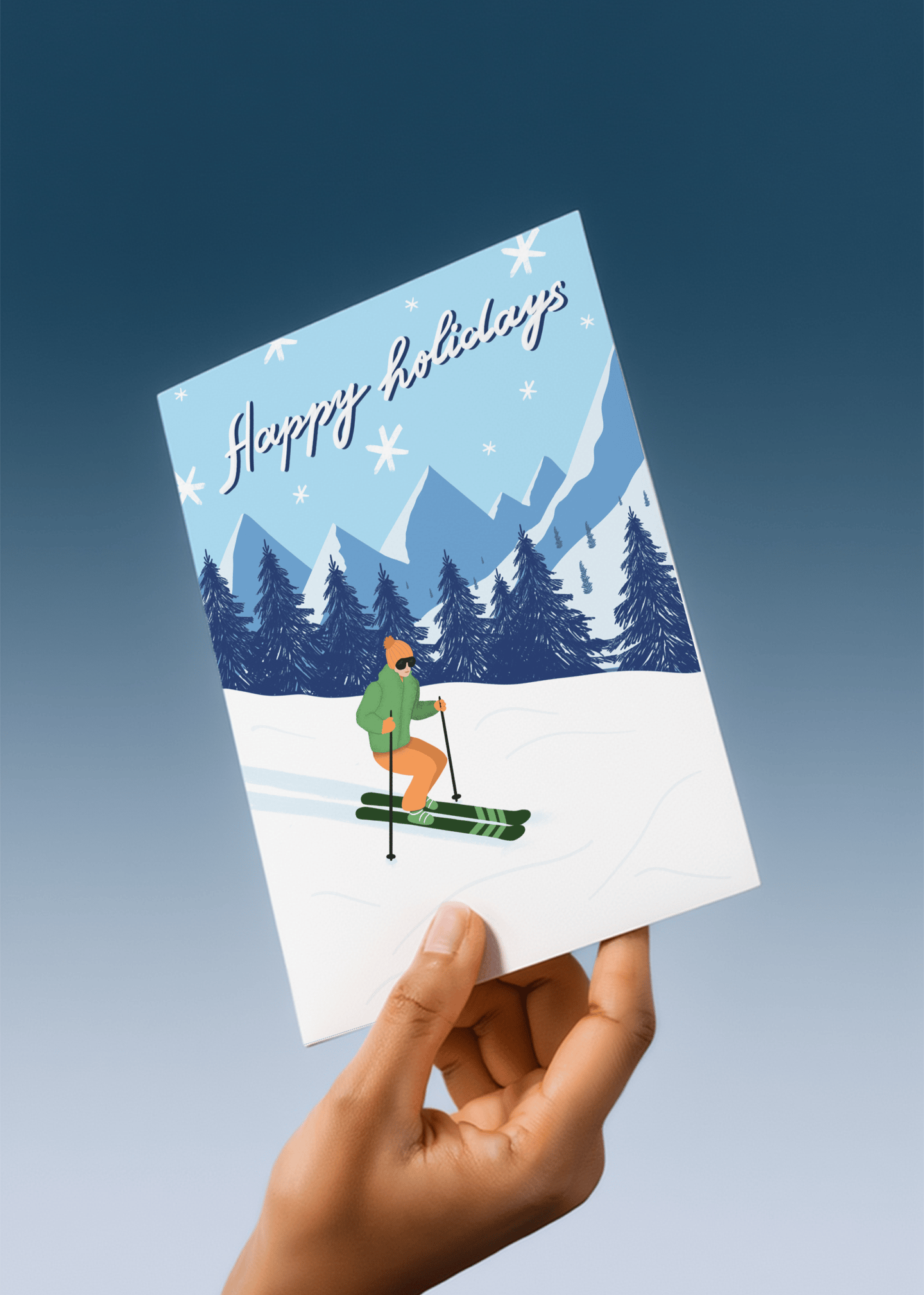 Happy Holidays Skiing in the Mountains mockup 3