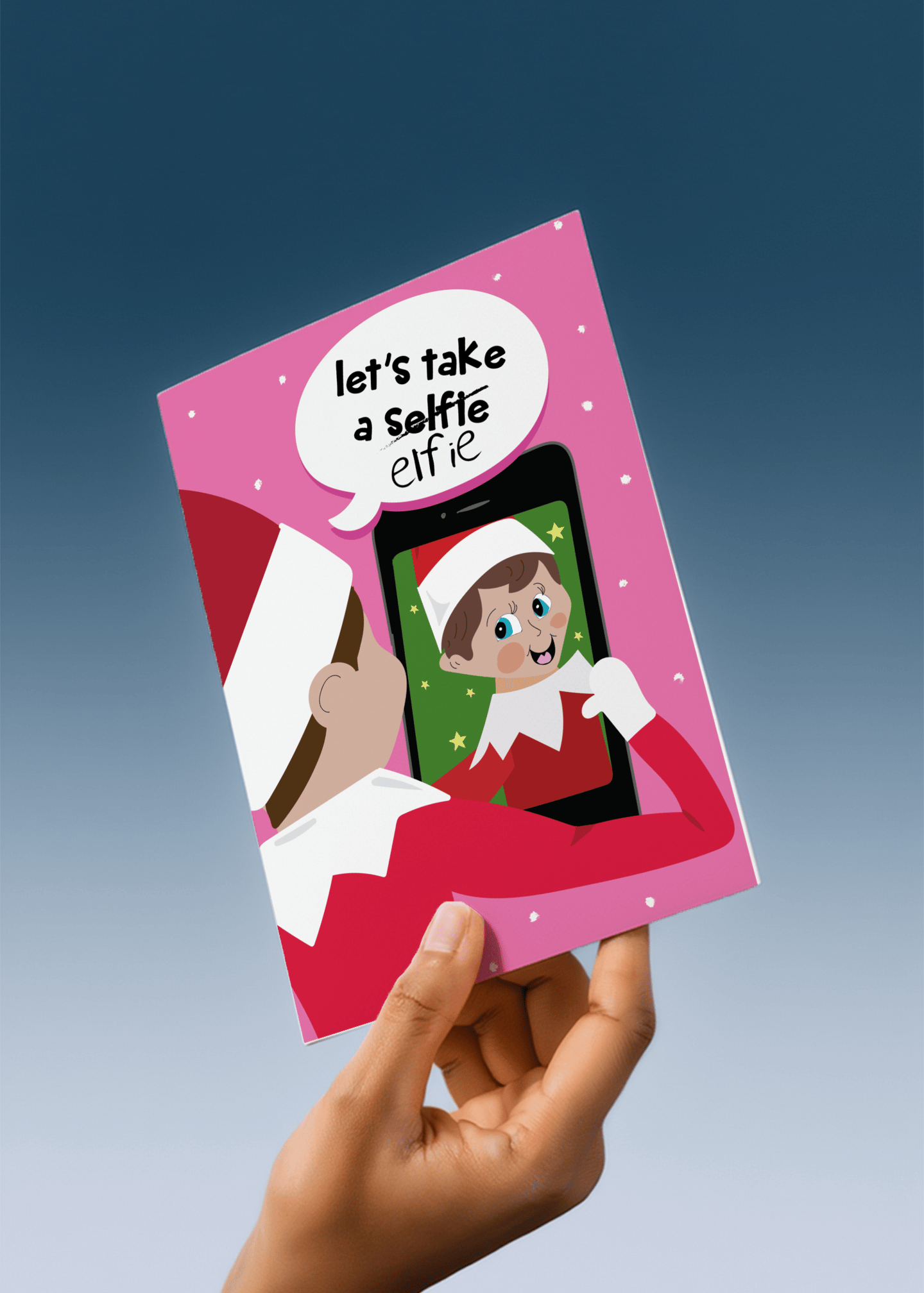 Let's Take an Elfie Christmas Card mockup 4