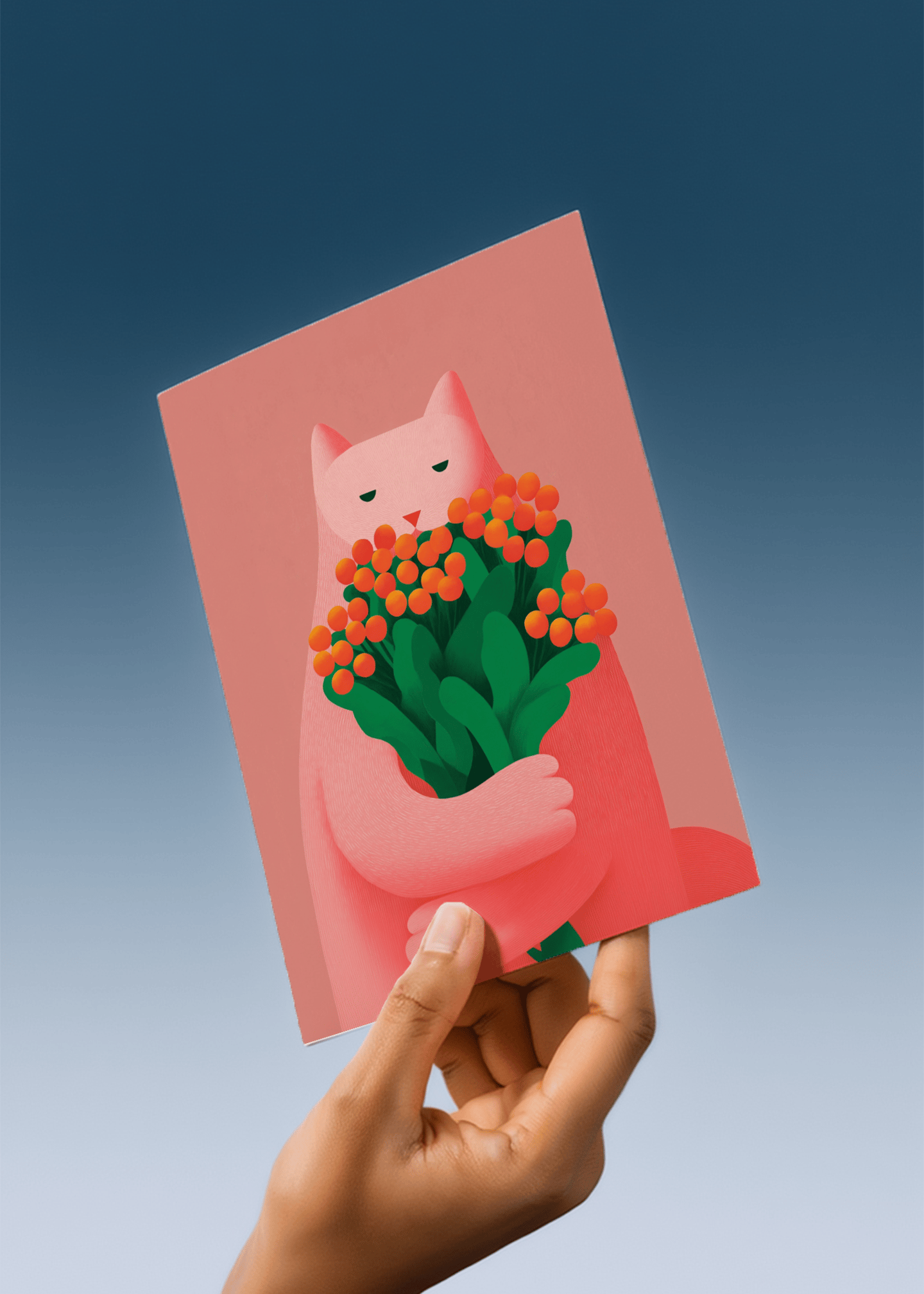 cat holding flowers mockup 4