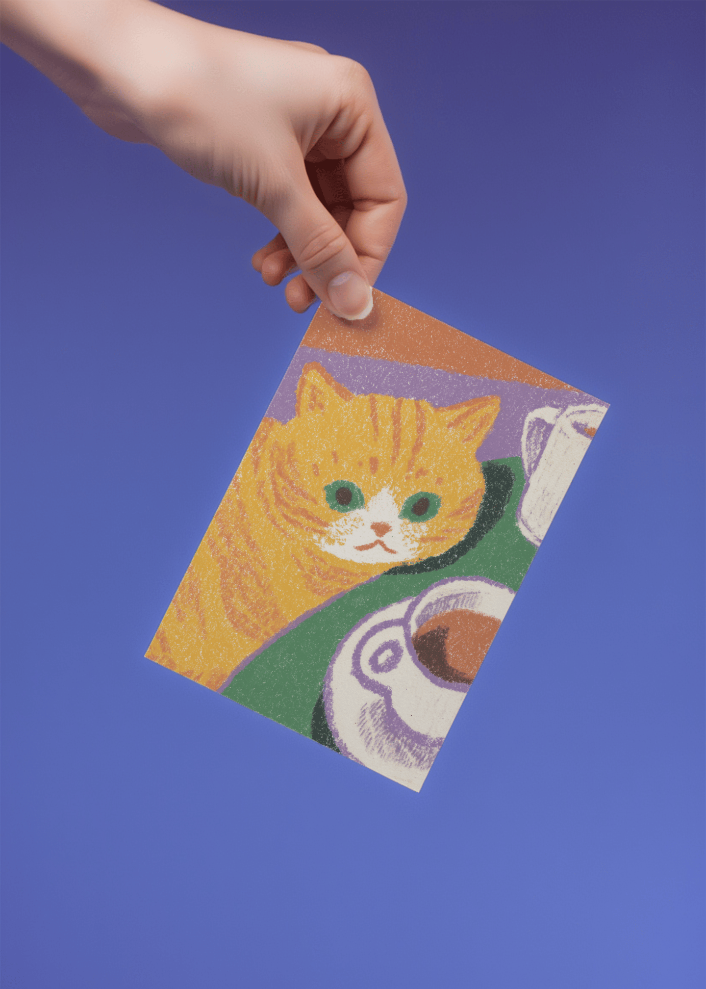 orange cat looking at coffee mockup 4