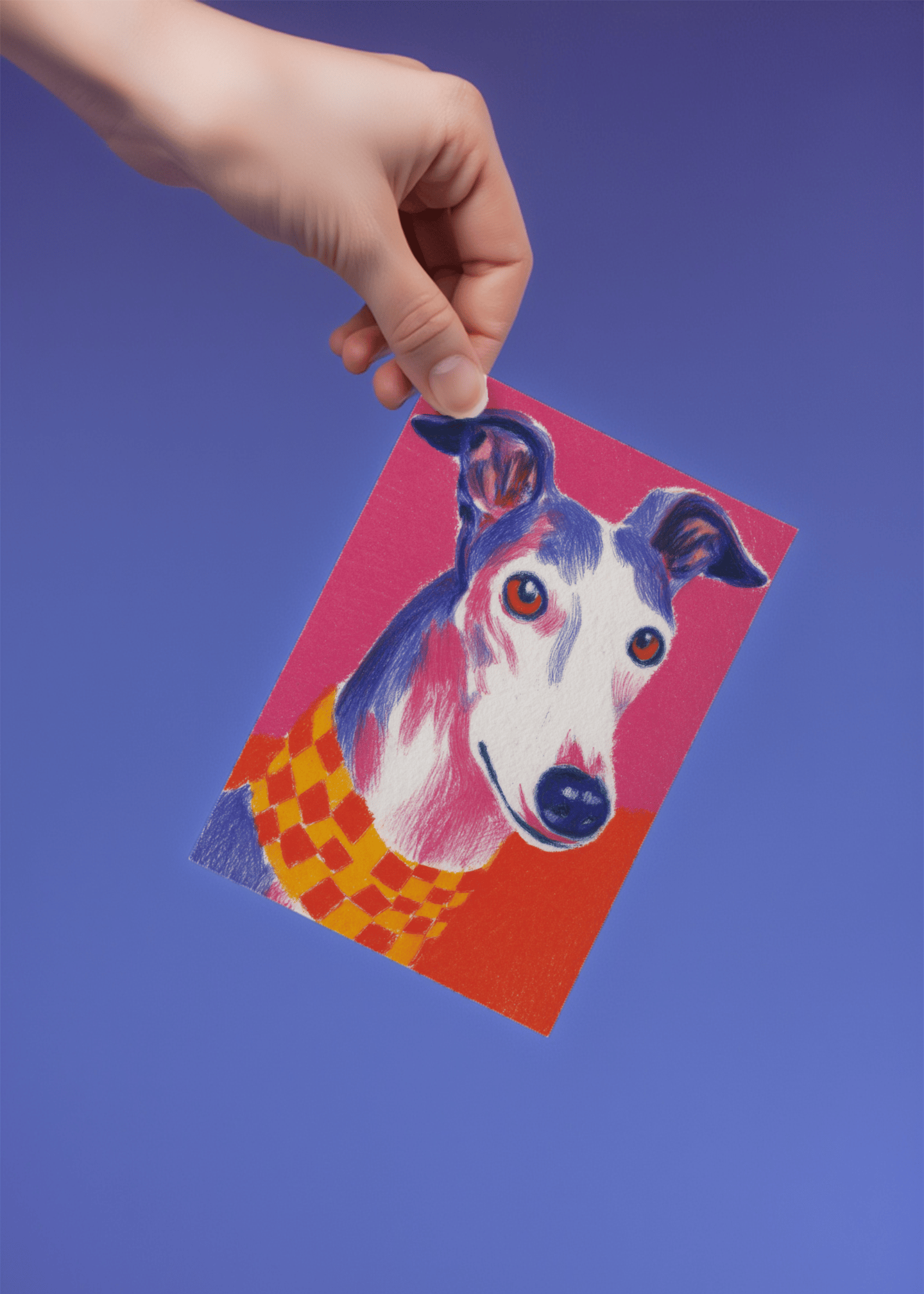 greyhound dog with checkered scarf mockup 4
