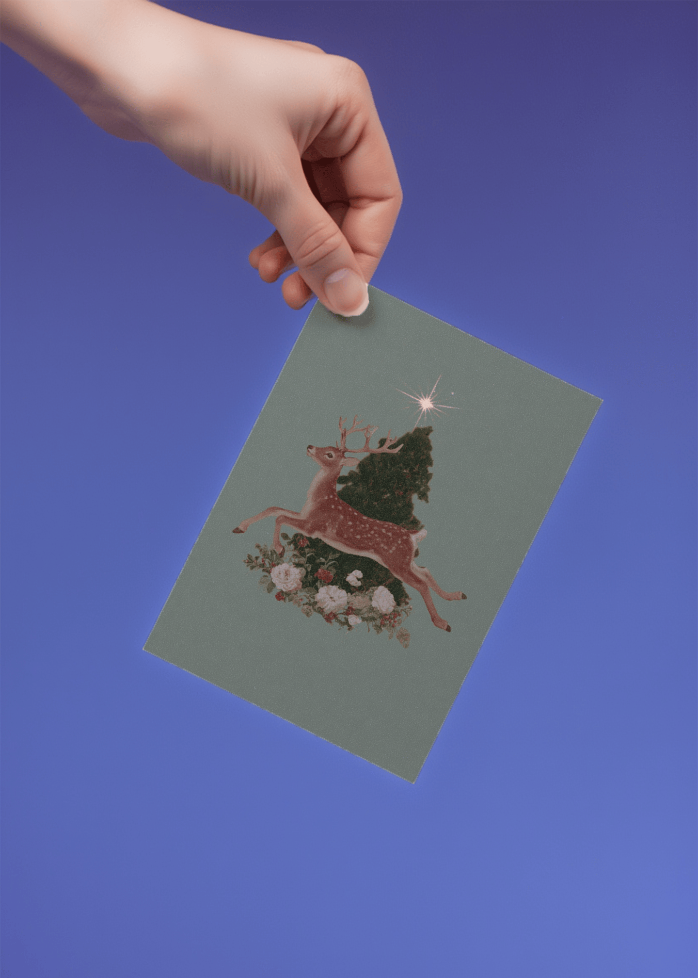 Festive Deer and Star Card mockup 4