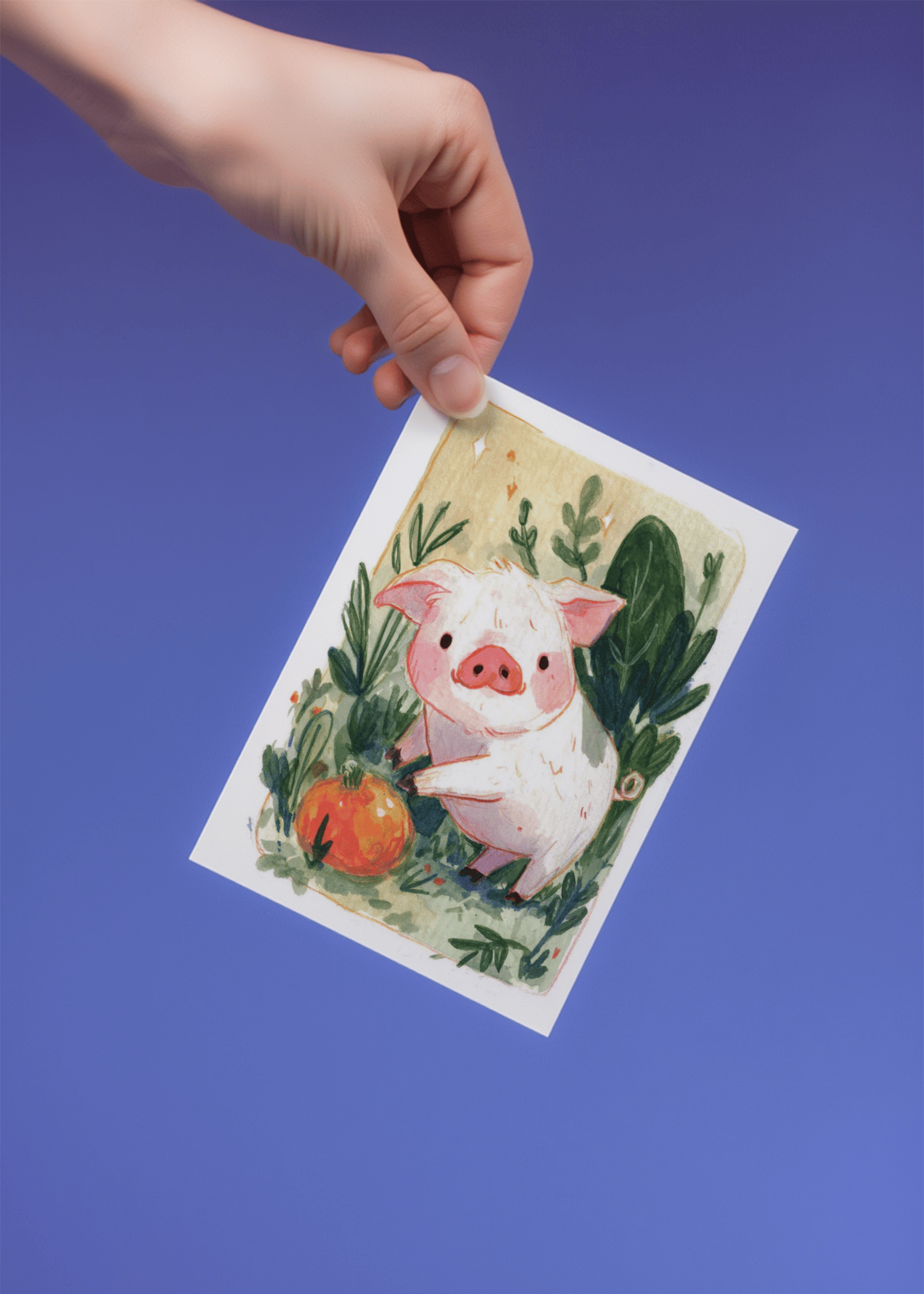 Adorable Piglet and Pumpkin Card mockup 4