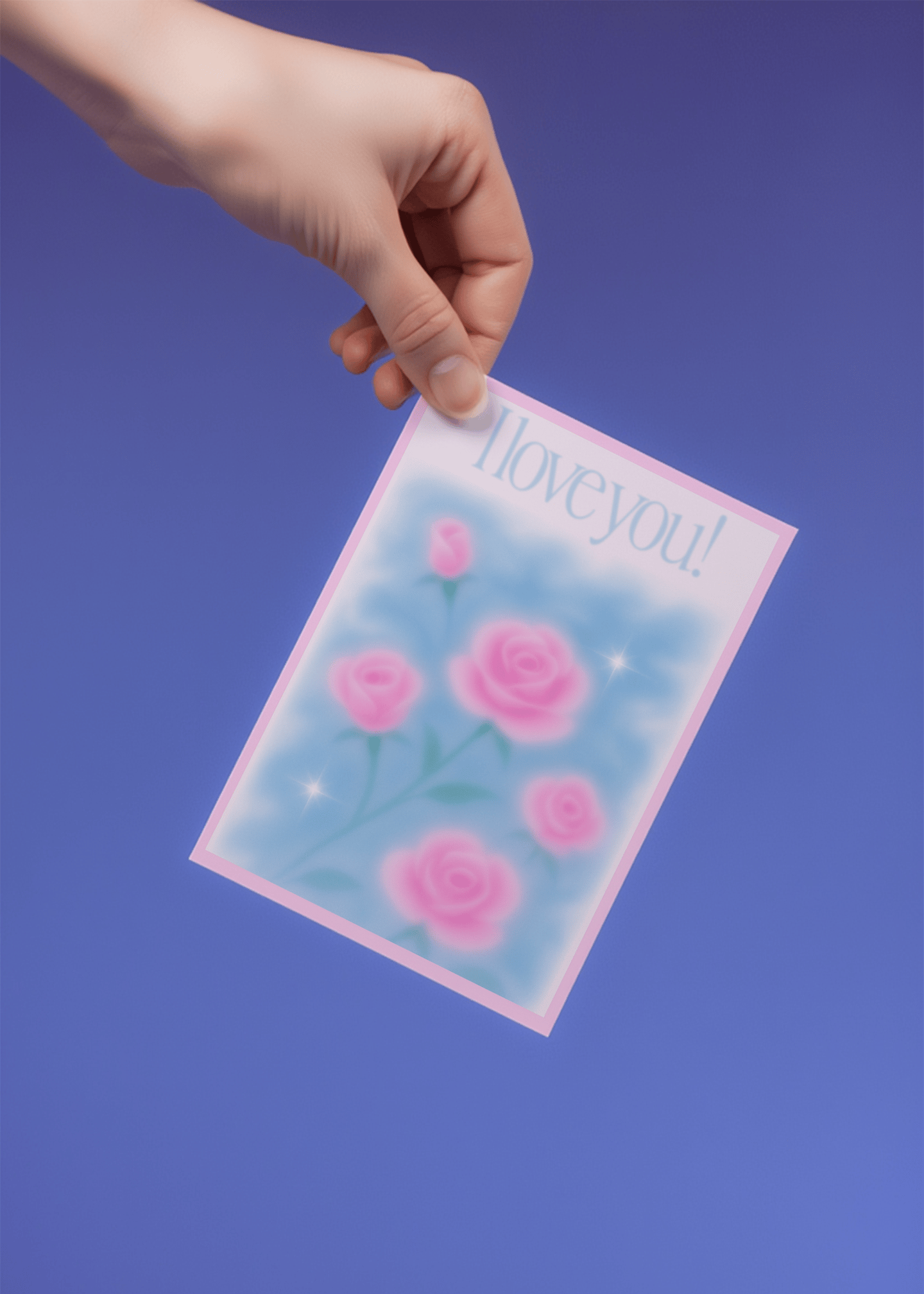 Blurry Pink Rose Love You Card mockup 4