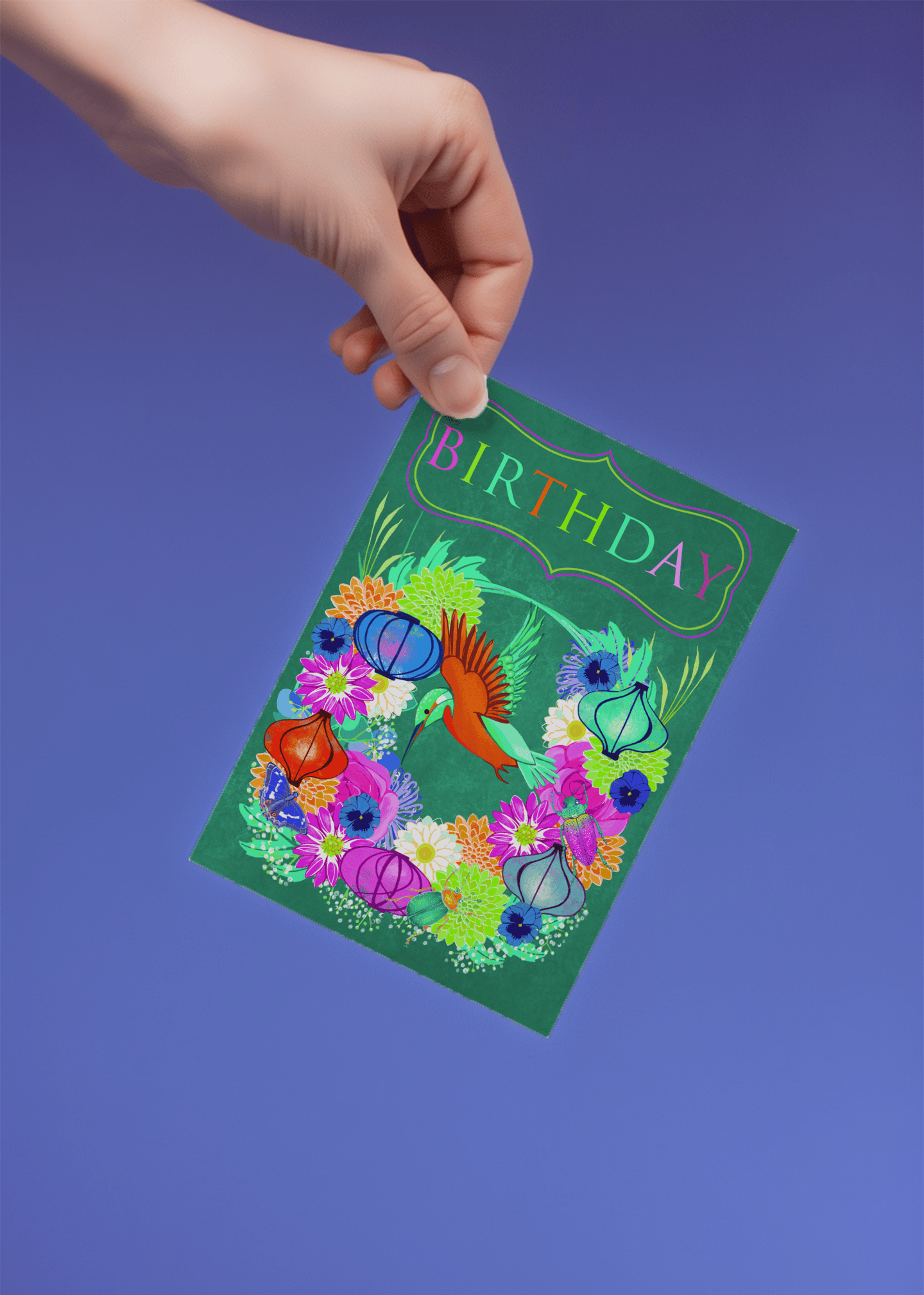 Hummingbird Floral Birthday Card mockup 4