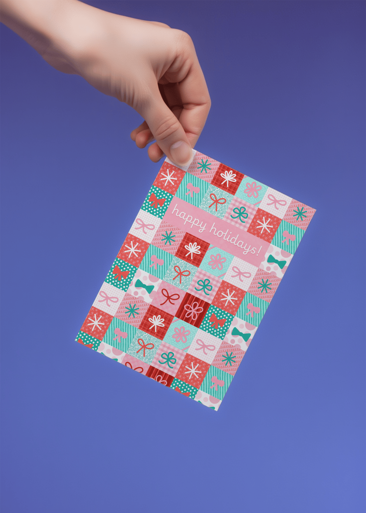 Happy Holidays Bow Patchwork mockup 4