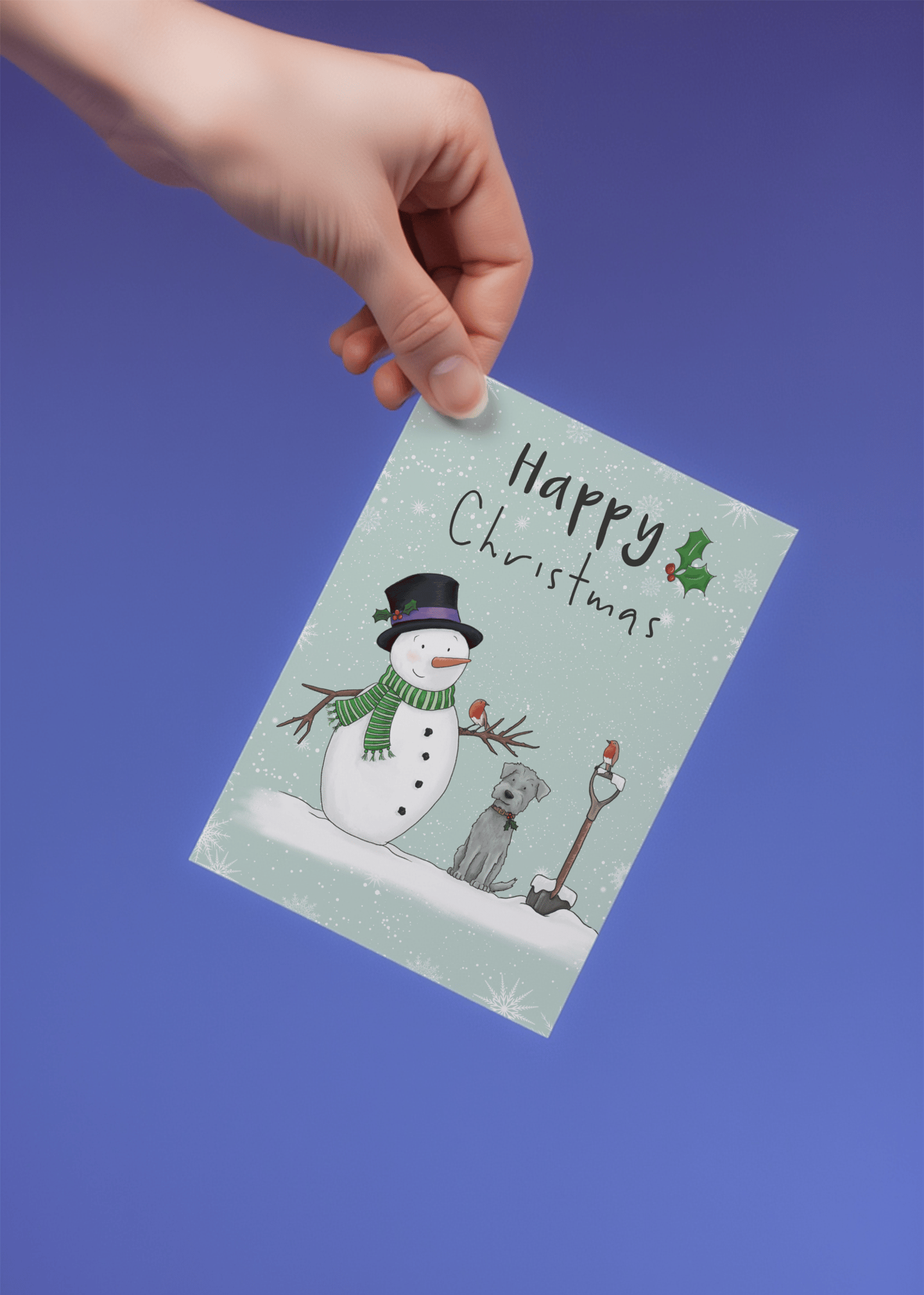 A Snowman, Dog, and Birds Celebrate Christmas mockup 4